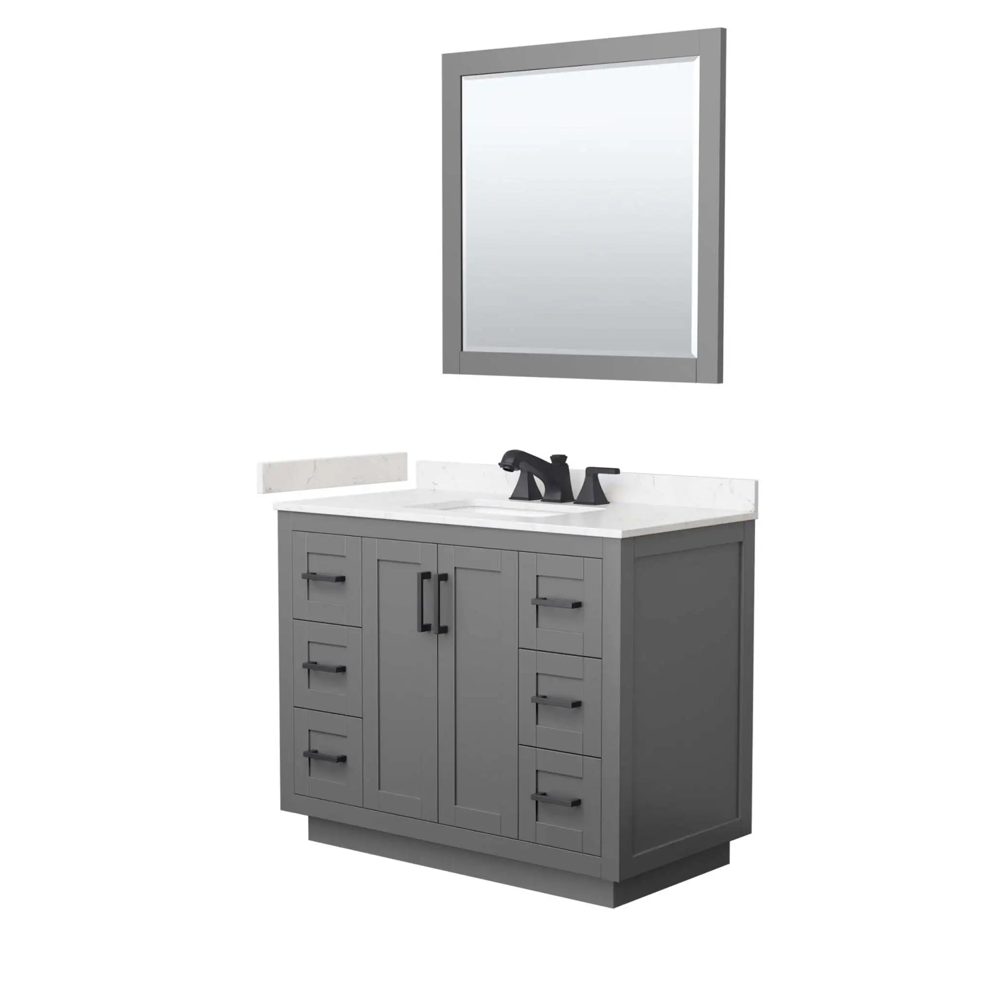 42" Miranda Single Bathroom Vanity in Dark Gray with Matte Black Trim & 34" Mirror by Wyndham