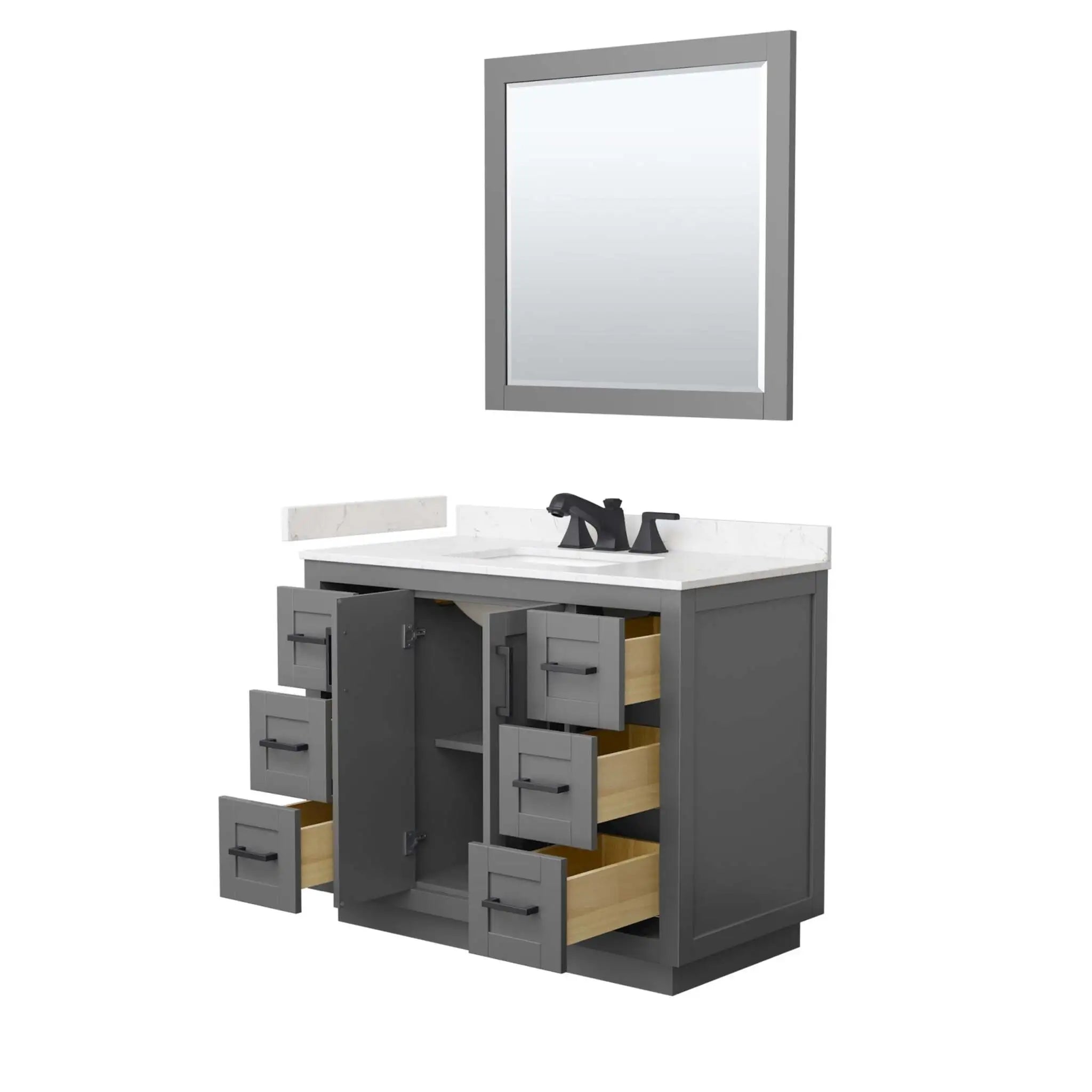 42" Miranda Single Bathroom Vanity in Dark Gray with Matte Black Trim & 34" Mirror by Wyndham
