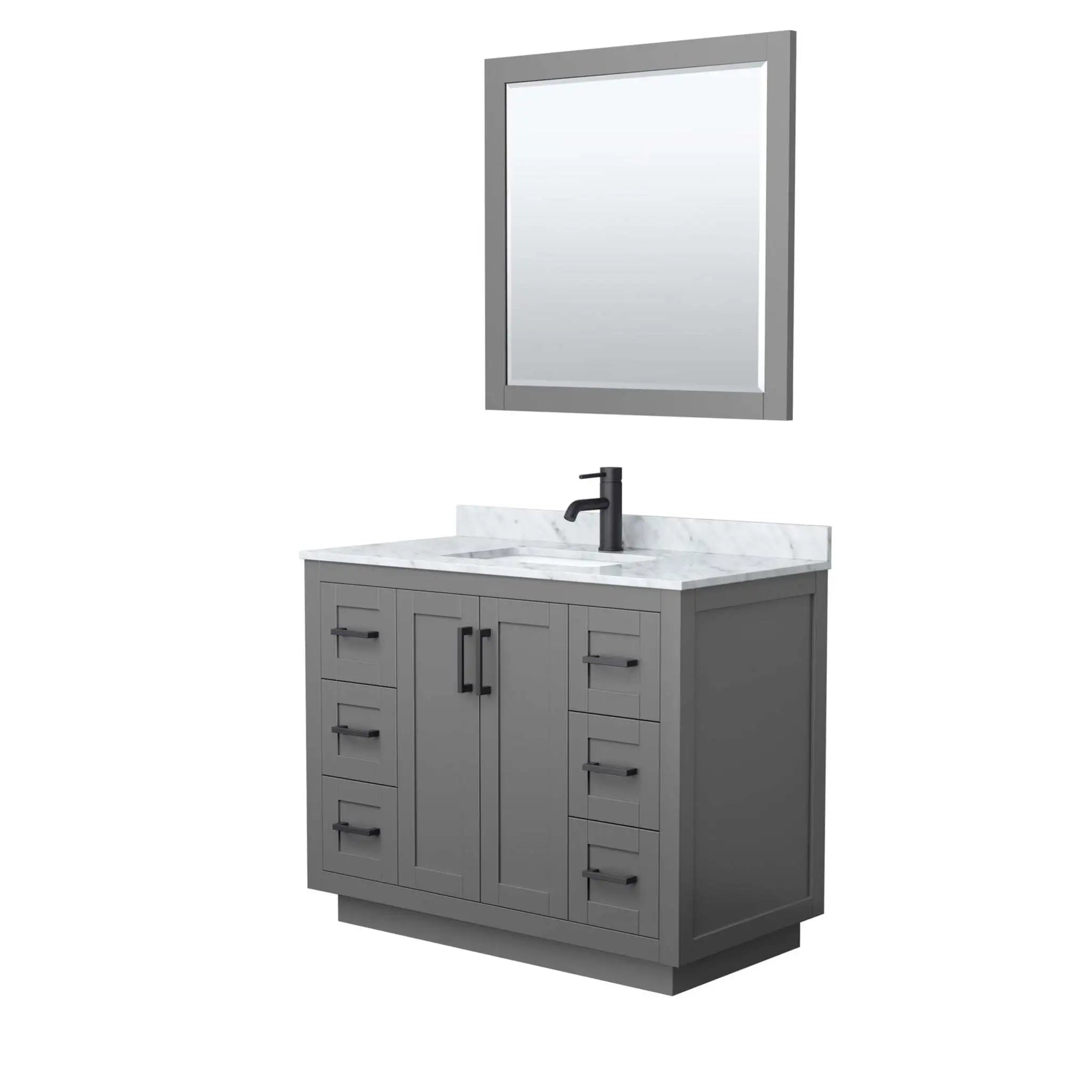 42" Miranda Single Bathroom Vanity in Dark Gray with Matte Black Trim & 34" Mirror by Wyndham