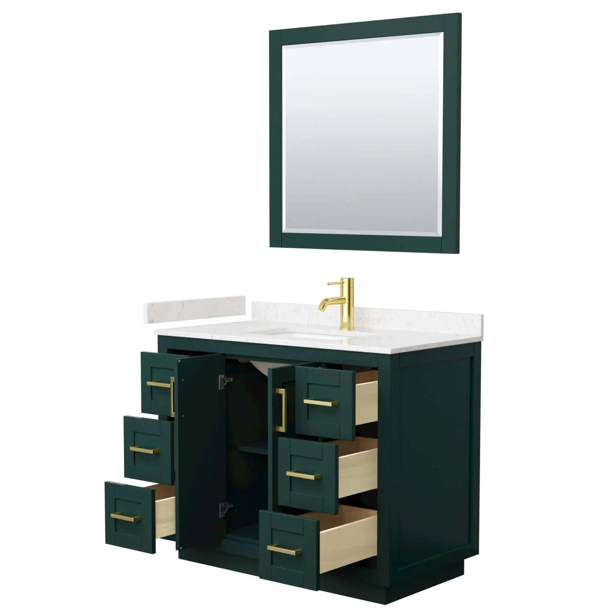 42" Miranda Single Bathroom Vanity in Green with Brushed Gold Trim & 34" Mirror by Wyndham