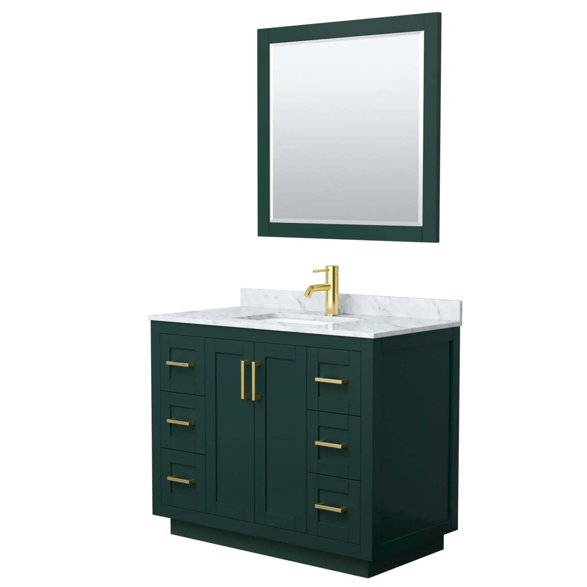 42" Miranda Single Bathroom Vanity in Green with Brushed Gold Trim & 34" Mirror by Wyndham