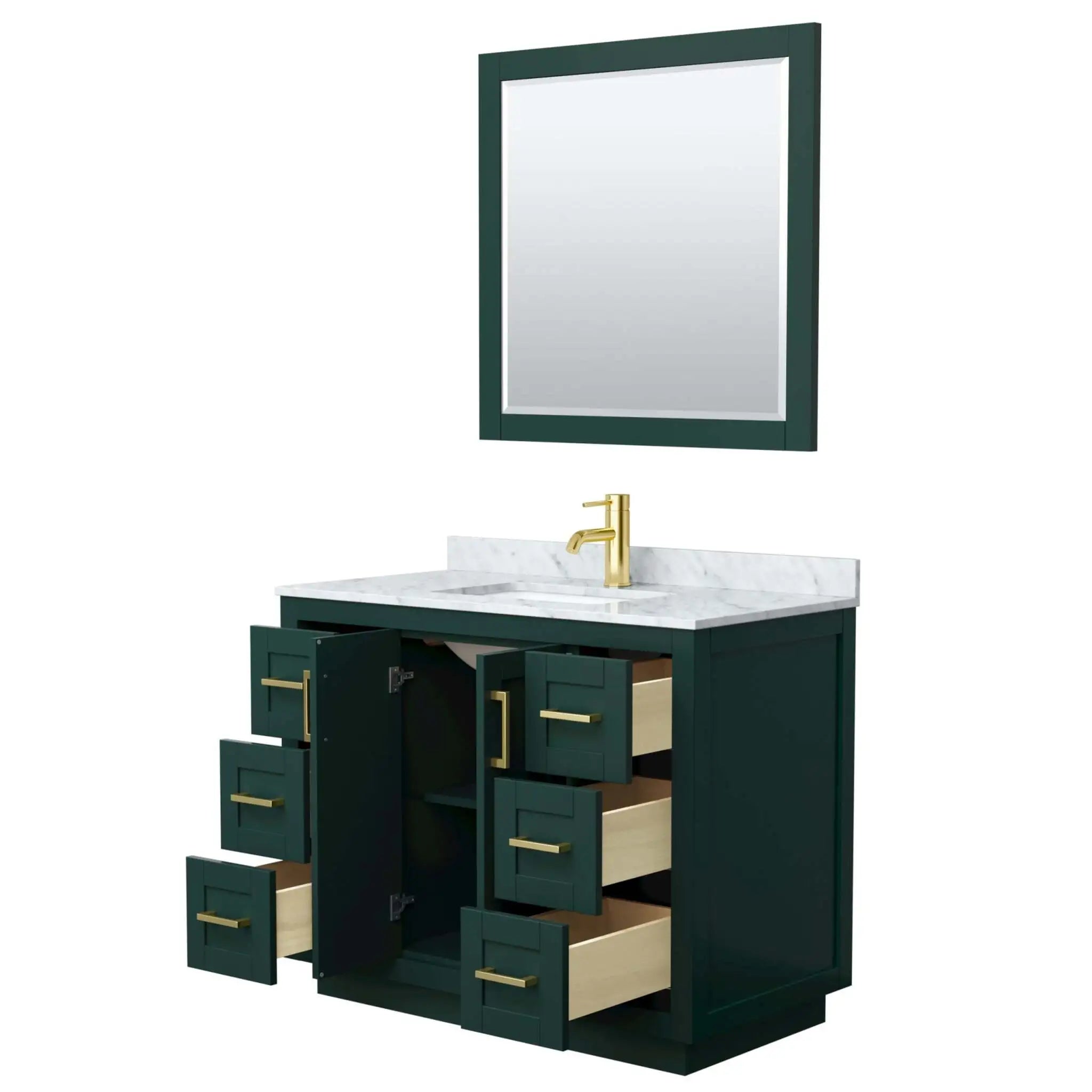 42" Miranda Single Bathroom Vanity in Green with Brushed Gold Trim & 34" Mirror by Wyndham