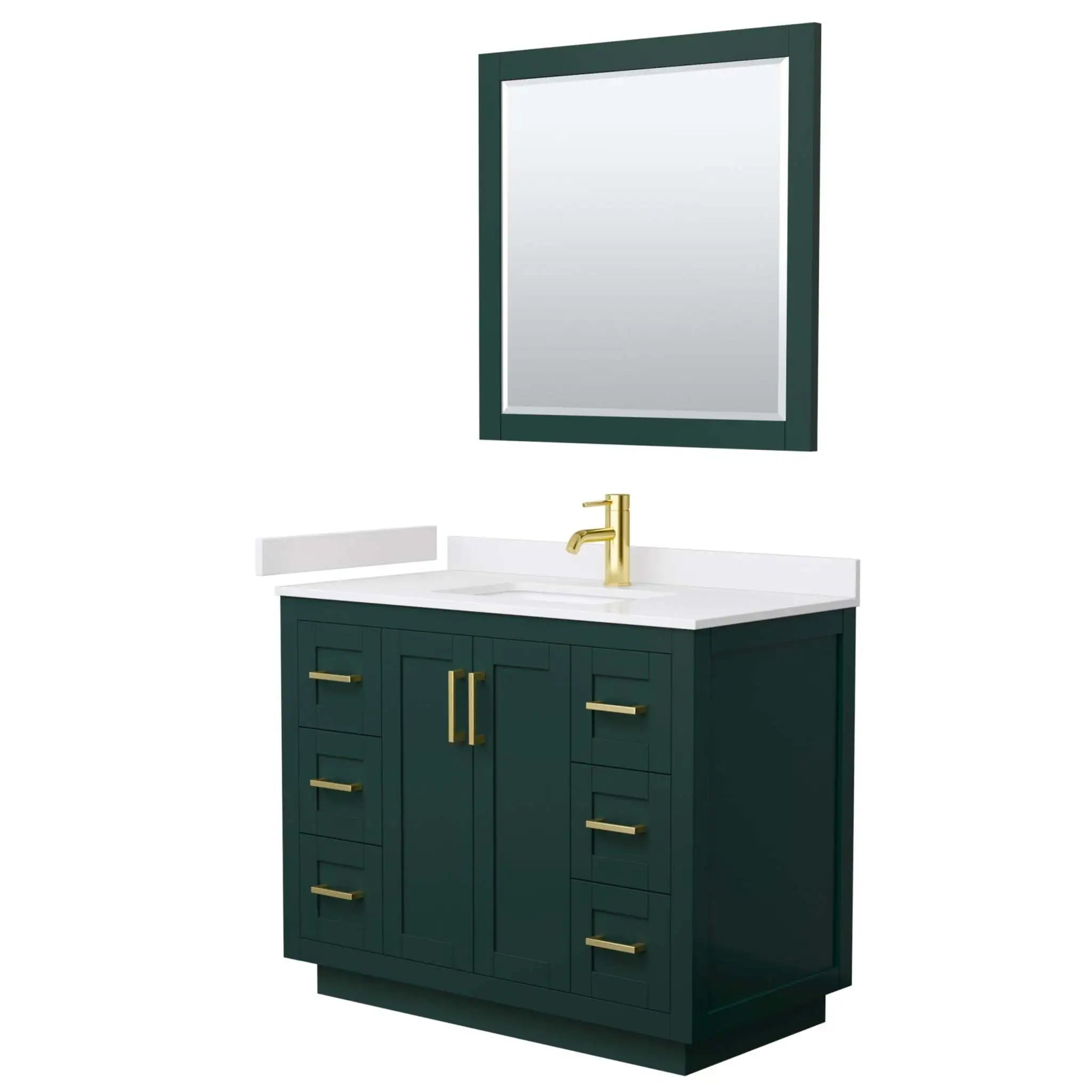 42" Miranda Single Bathroom Vanity in Green with Brushed Gold Trim & 34" Mirror by Wyndham