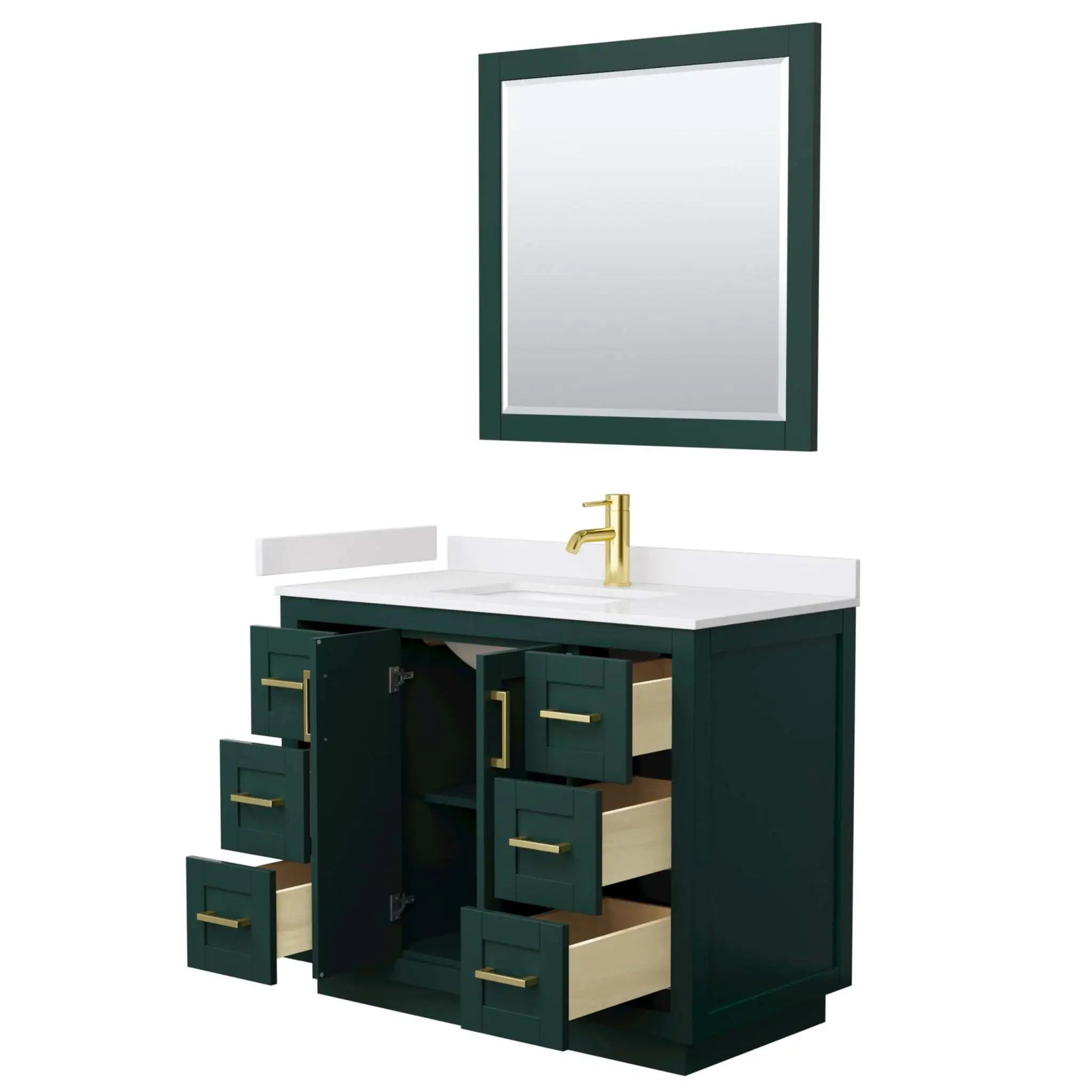 42" Miranda Single Bathroom Vanity in Green with Brushed Gold Trim & 34" Mirror by Wyndham