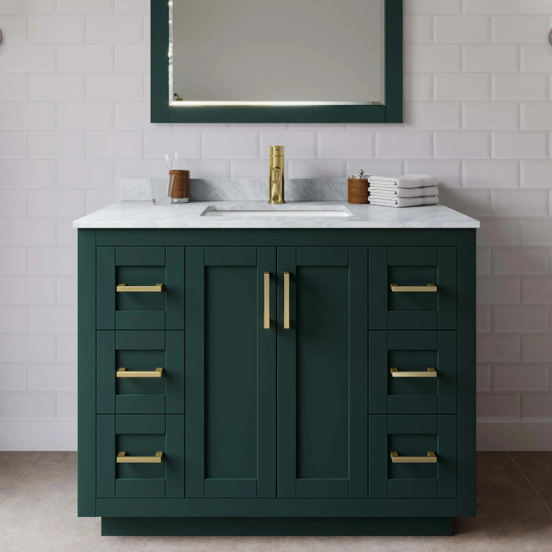42" Miranda Single Bathroom Vanity in Green with Brushed Gold Trim by Wyndham