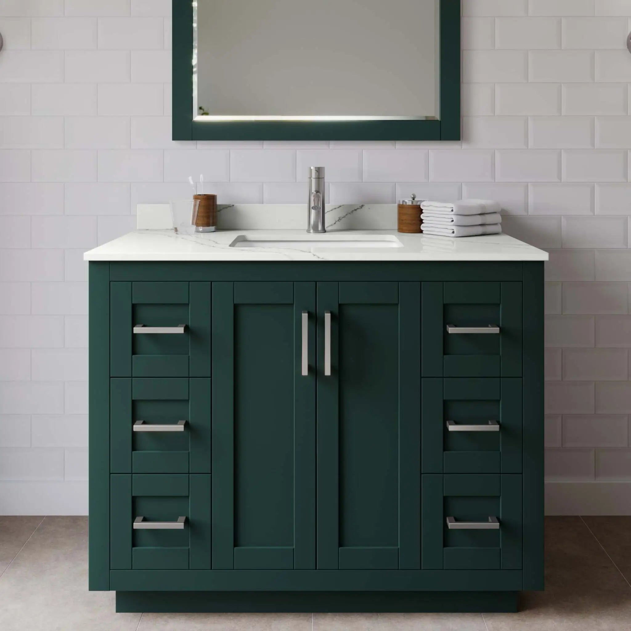 42" Miranda Single Bathroom Vanity in Green with Brushed Nickel Trim & 34" Mirror by Wyndham