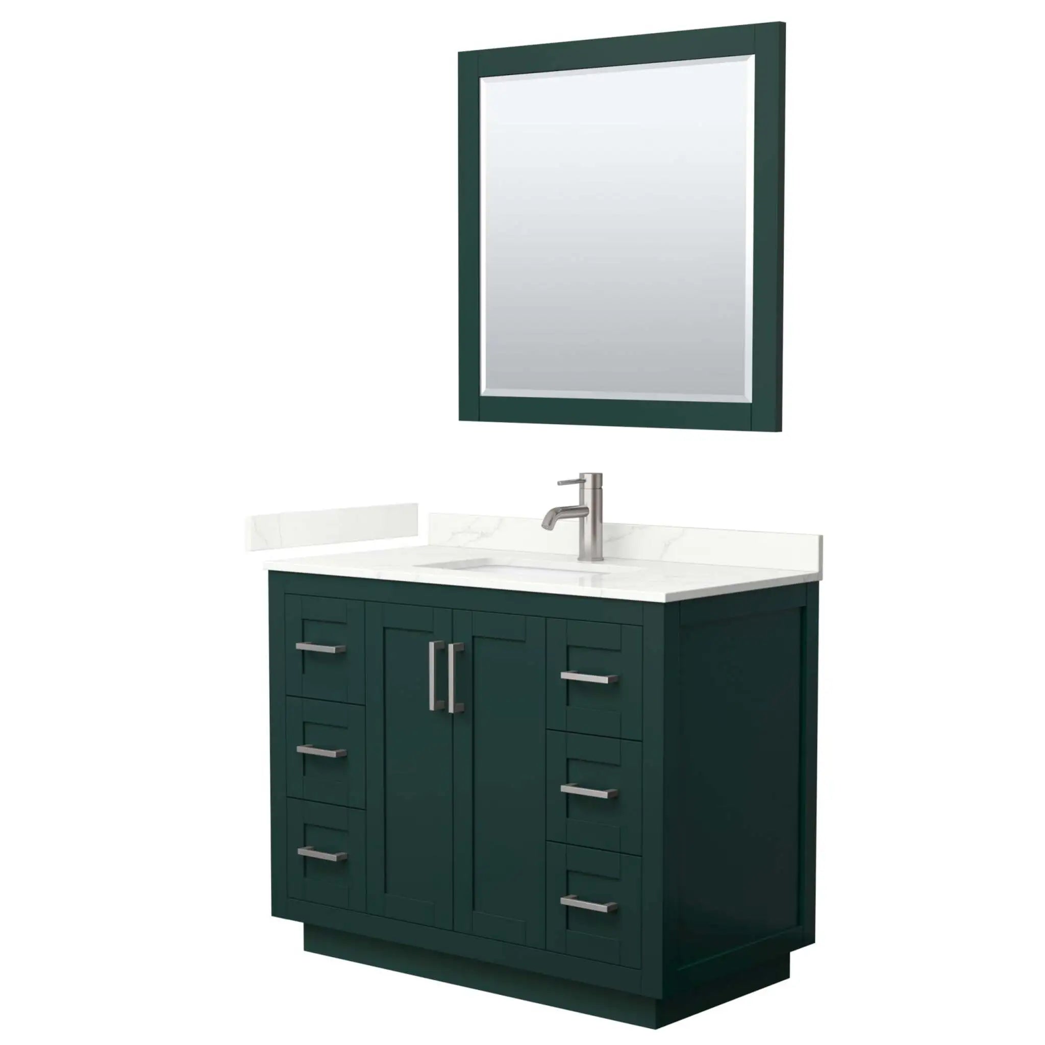 42" Miranda Single Bathroom Vanity in Green with Brushed Nickel Trim & 34" Mirror by Wyndham