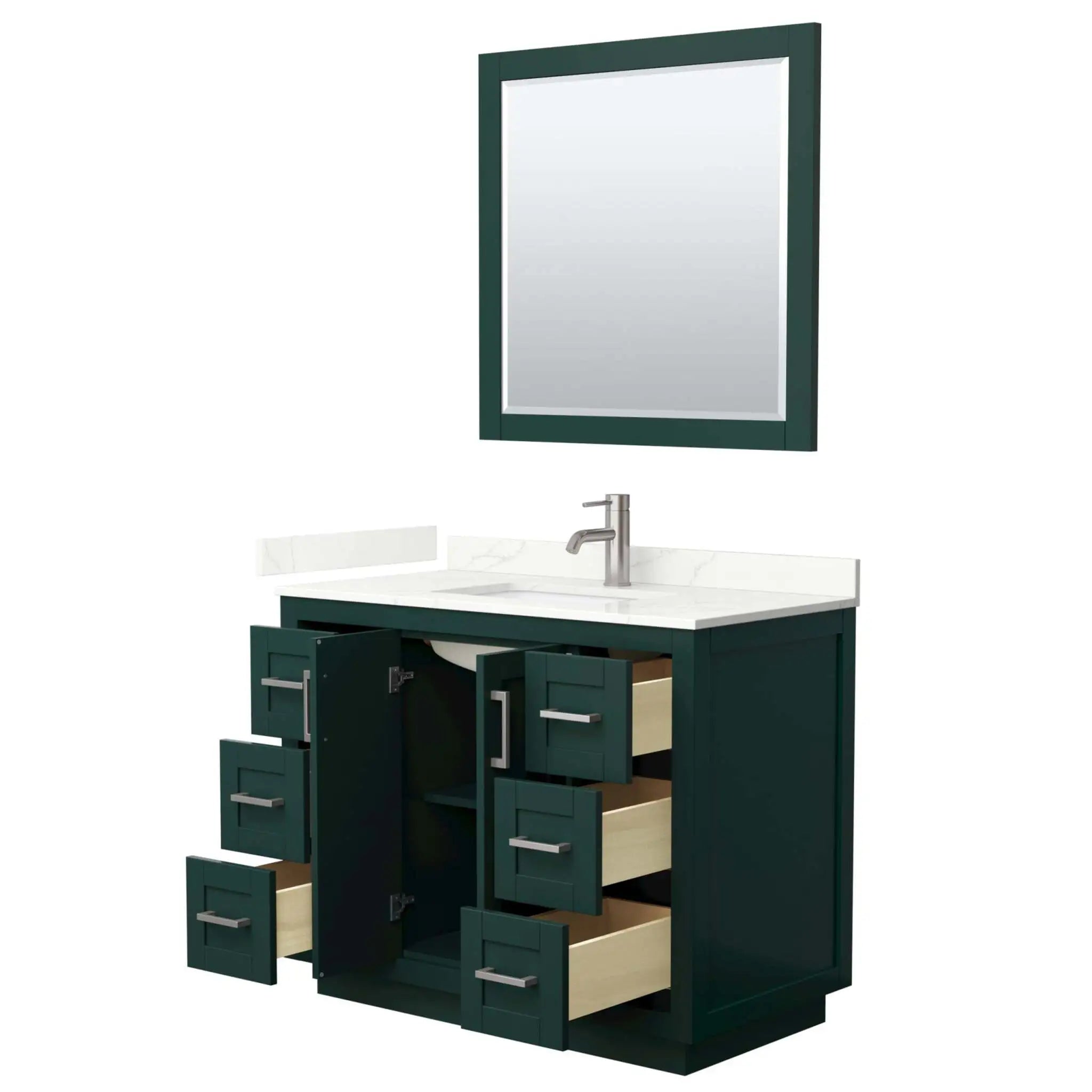 42" Miranda Single Bathroom Vanity in Green with Brushed Nickel Trim & 34" Mirror by Wyndham