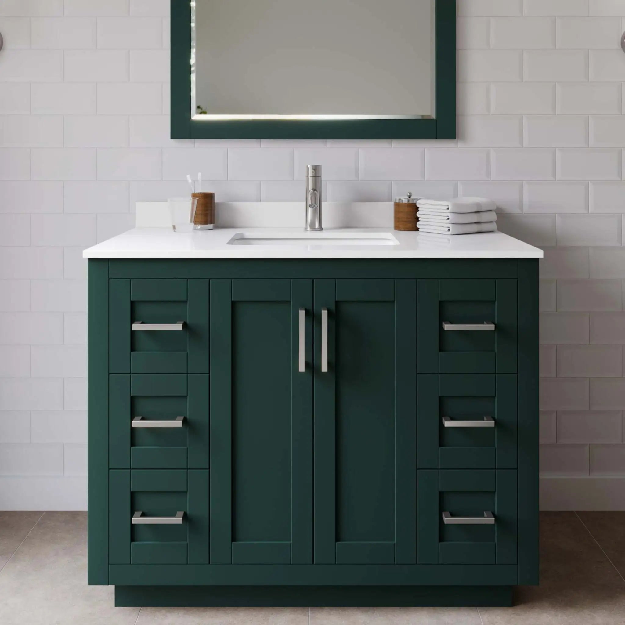42" Miranda Single Bathroom Vanity in Green with Brushed Nickel Trim & 34" Mirror by Wyndham