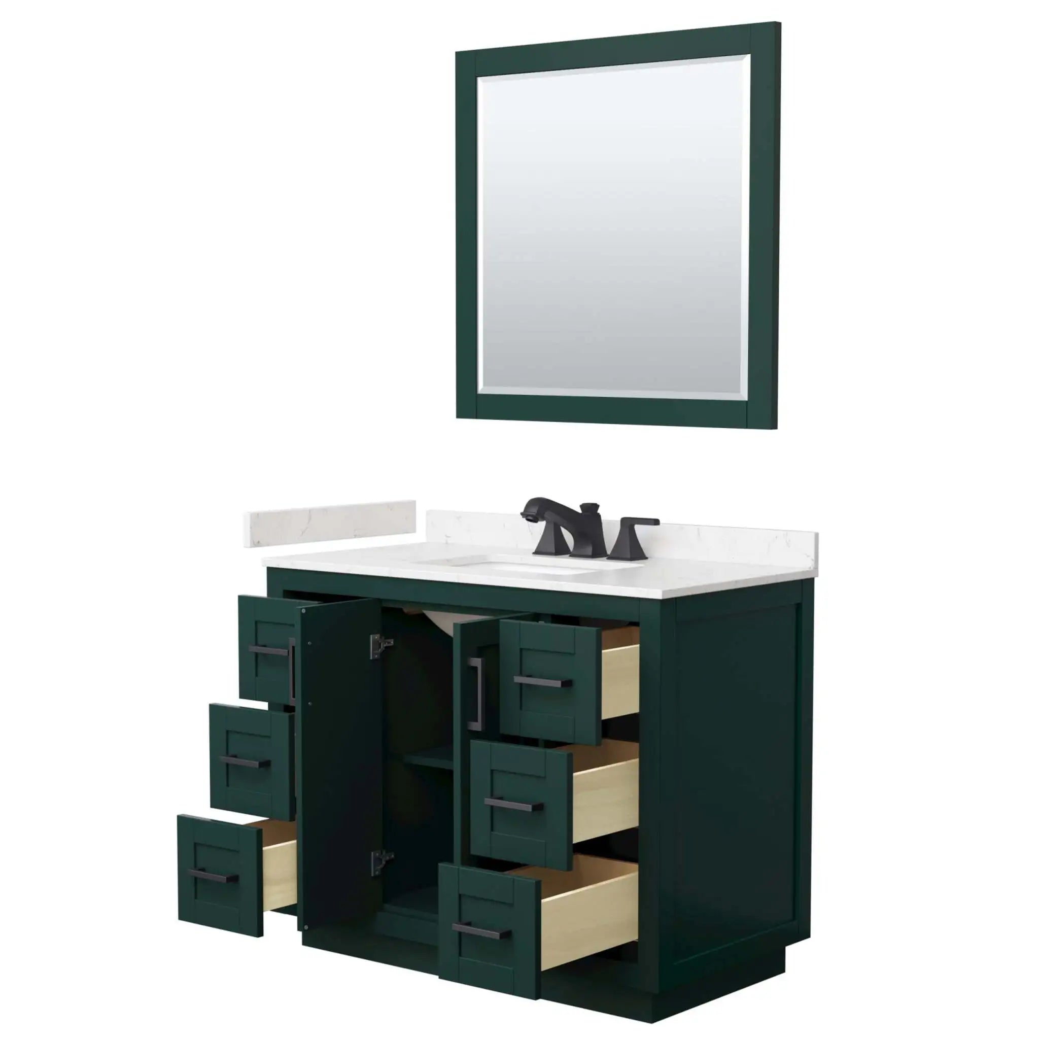 42" Miranda Single Bathroom Vanity in Green with Matte Black Trim & 34" Mirror by Wyndham