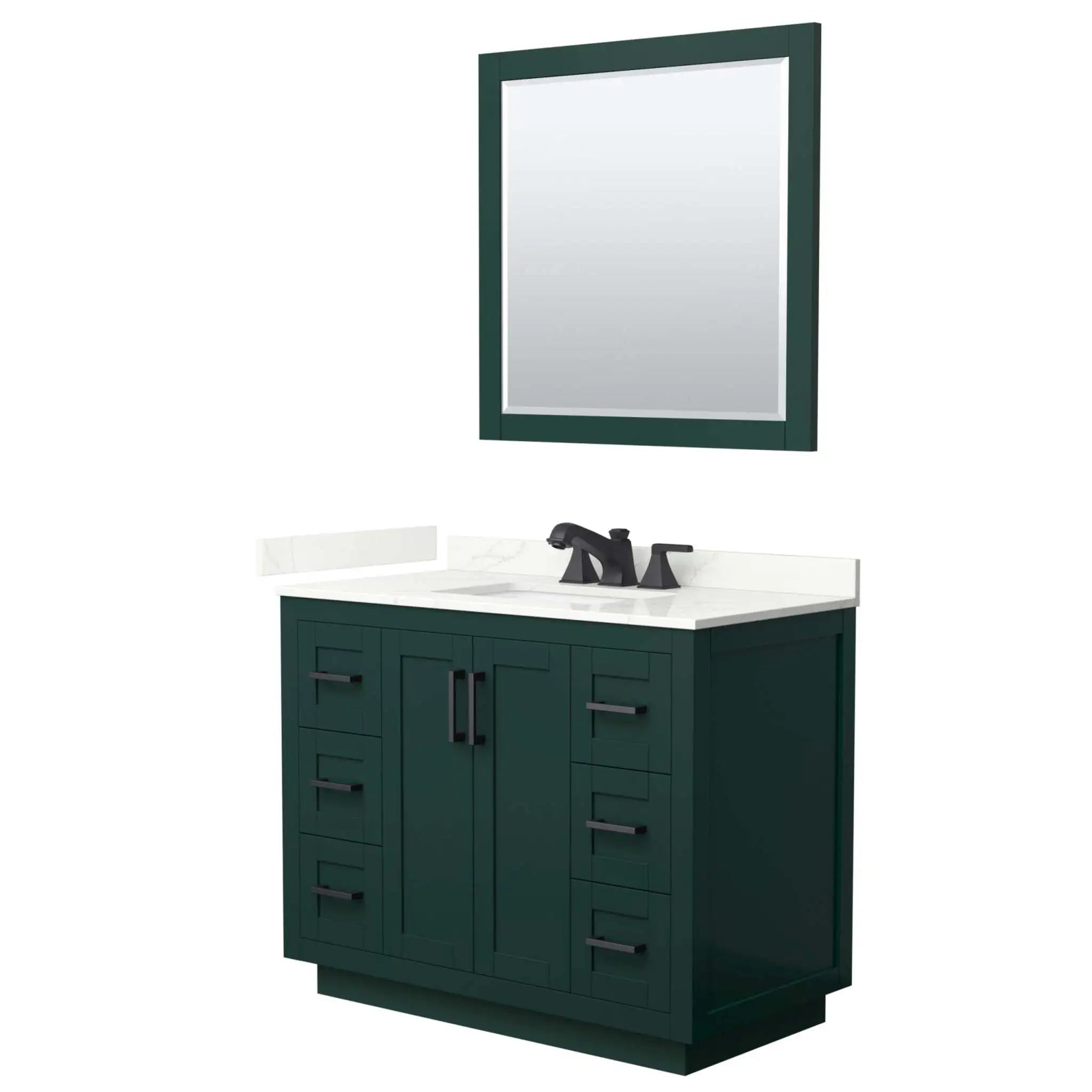 42" Miranda Single Bathroom Vanity in Green with Matte Black Trim & 34" Mirror by Wyndham