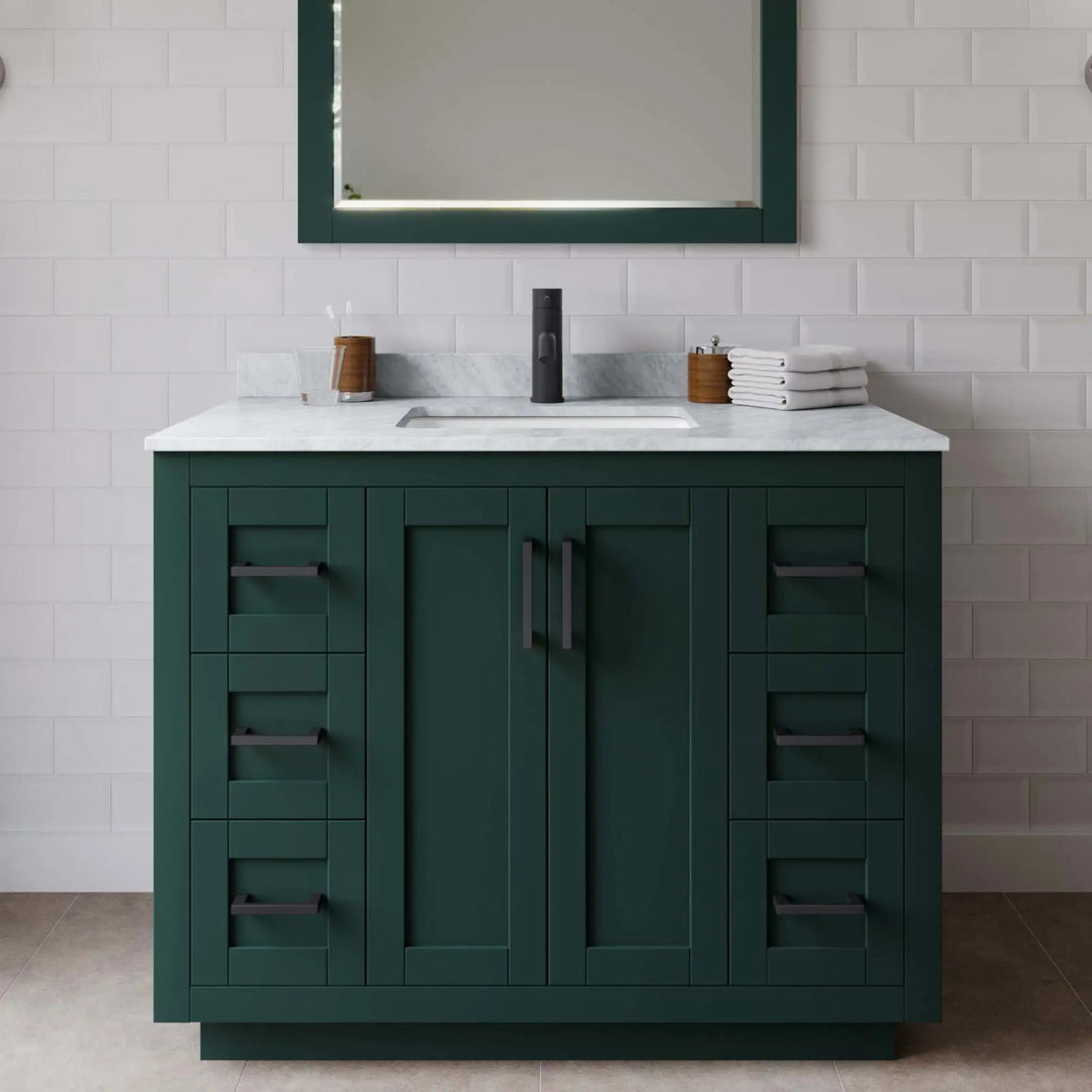 42" Miranda Single Bathroom Vanity in Green with Matte Black Trim & 34" Mirror by Wyndham