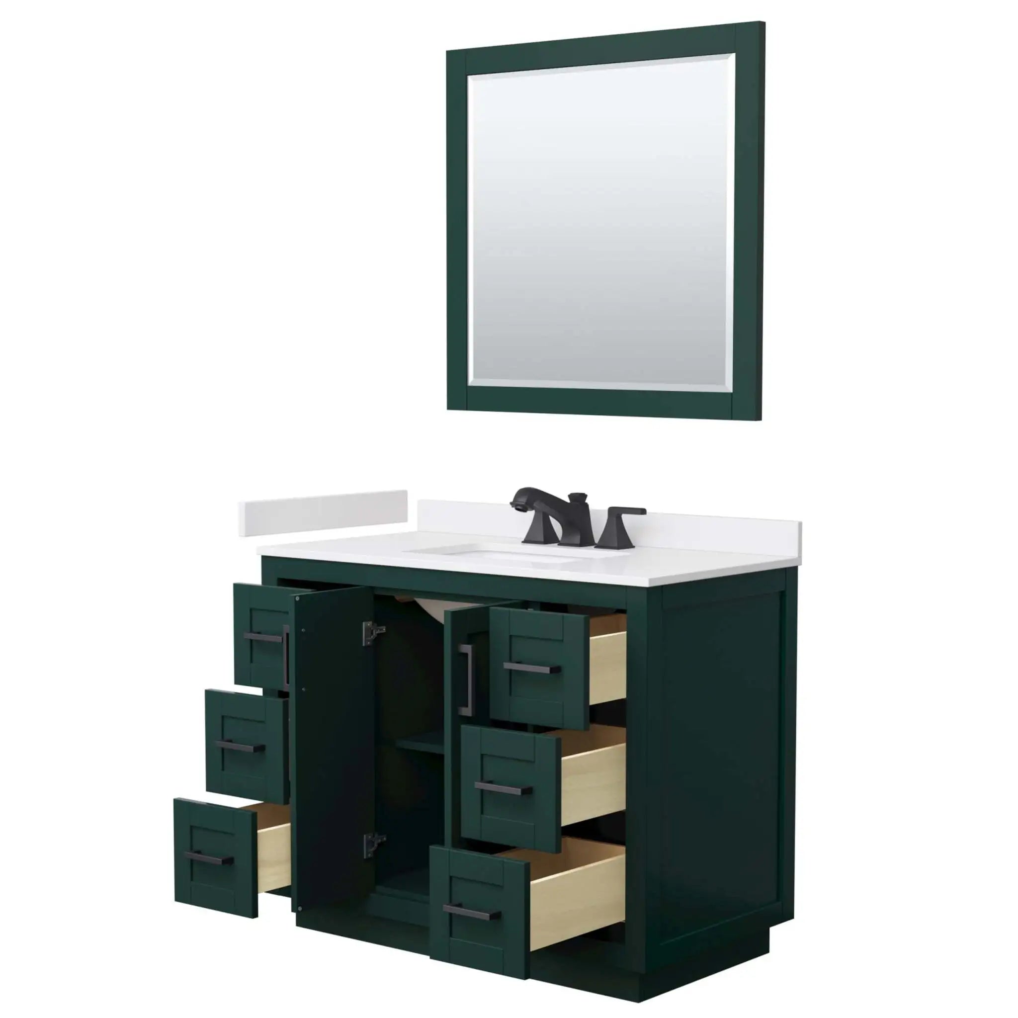 42" Miranda Single Bathroom Vanity in Green with Matte Black Trim & 34" Mirror by Wyndham