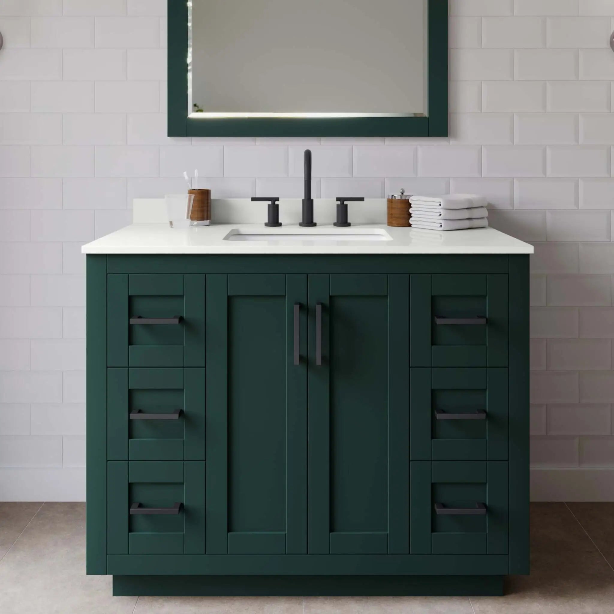 42" Miranda Single Bathroom Vanity in Green with Matte Black Trim & 34" Mirror by Wyndham