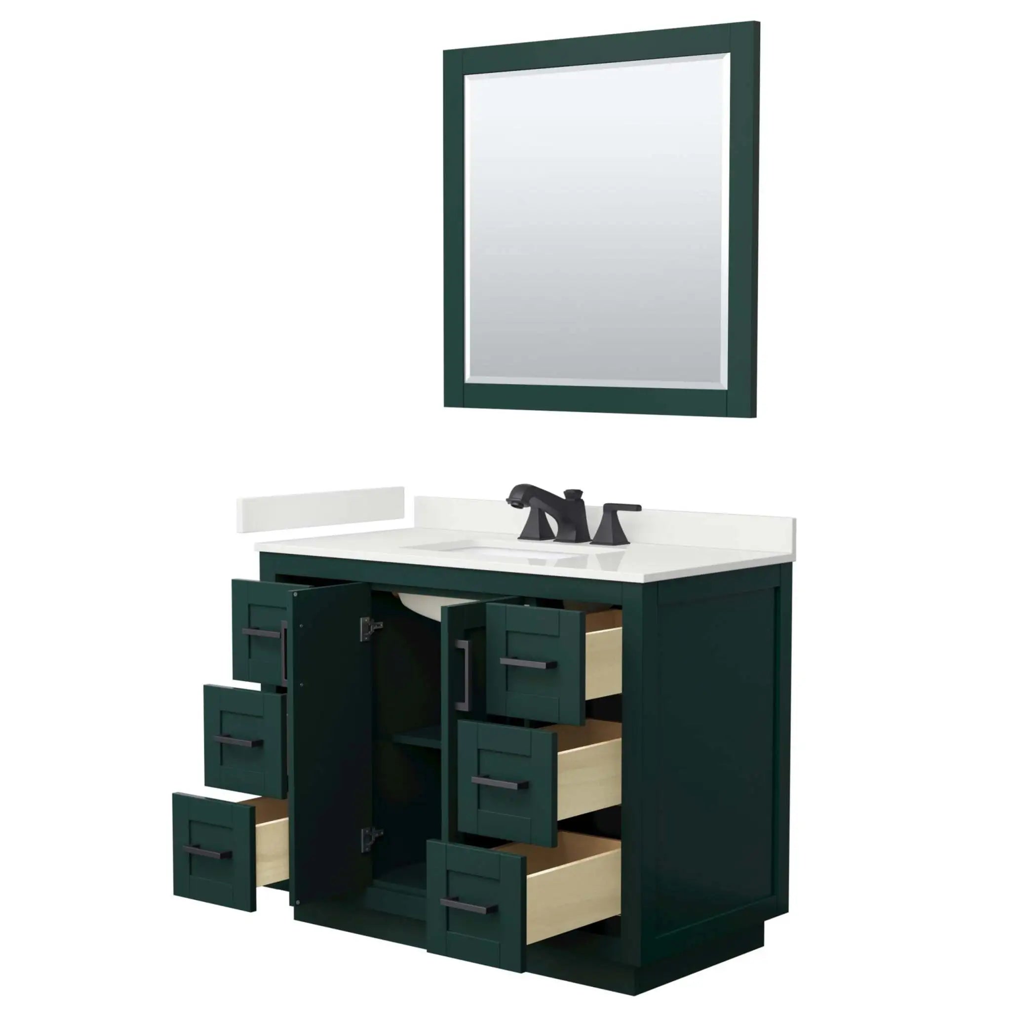 42" Miranda Single Bathroom Vanity in Green with Matte Black Trim & 34" Mirror by Wyndham