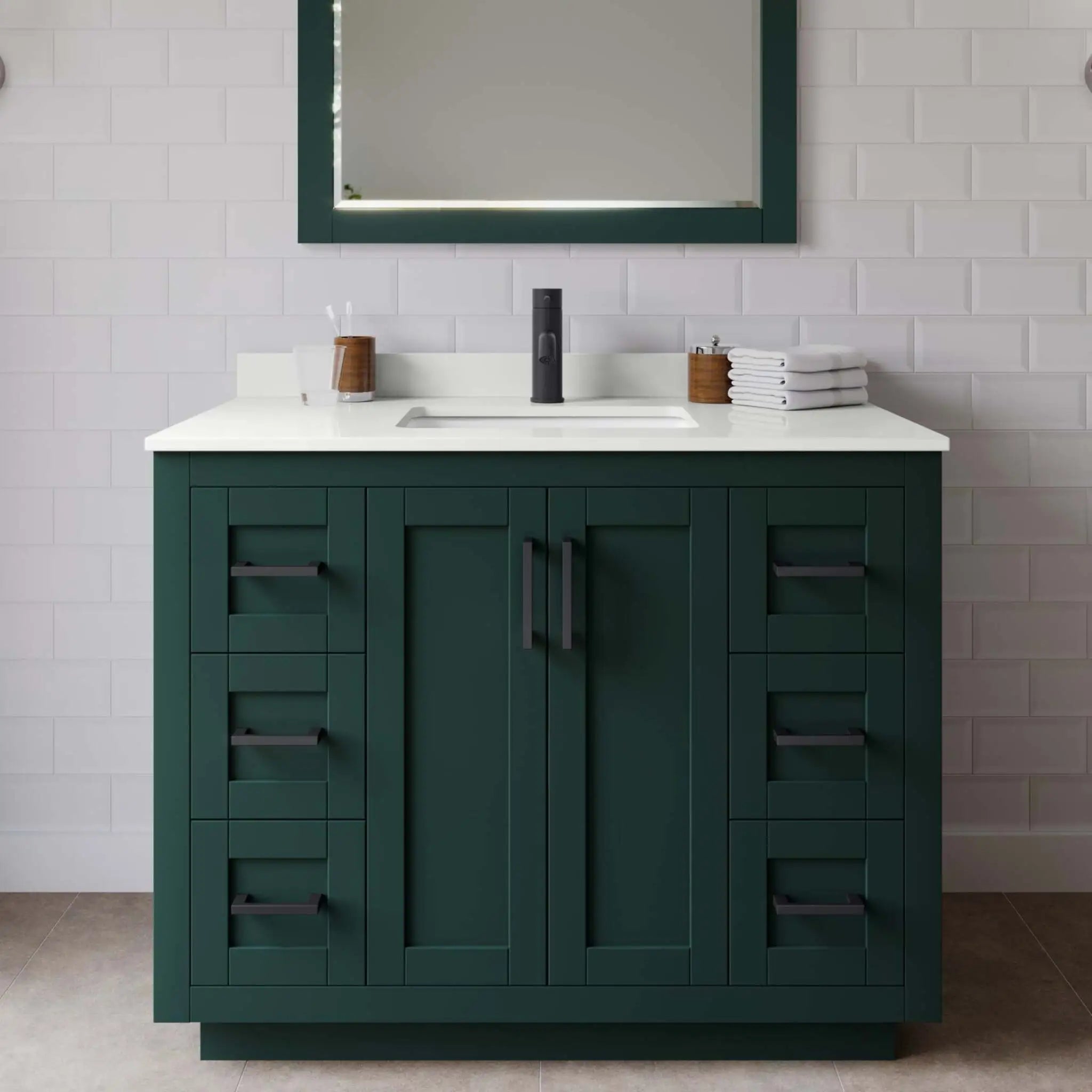 42" Miranda Single Bathroom Vanity in Green with Matte Black Trim by Wyndham