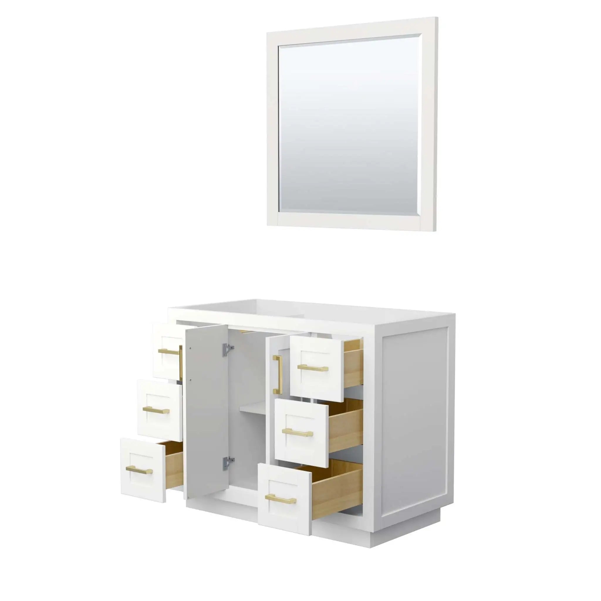 42" Miranda Single Bathroom Vanity in White with Brushed Gold Trim & 34" Mirror by Wyndham