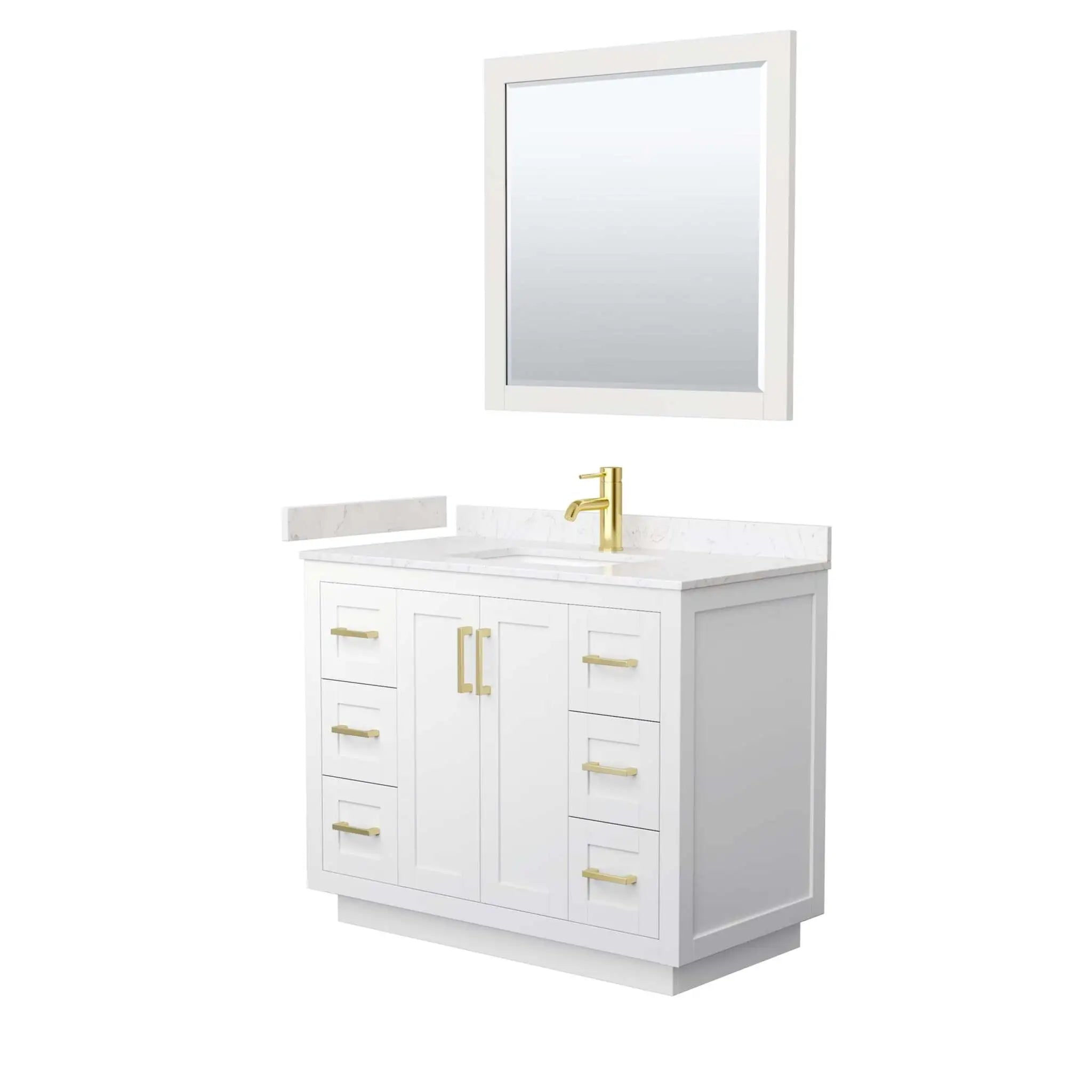 42" Miranda Single Bathroom Vanity in White with Brushed Gold Trim & 34" Mirror by Wyndham