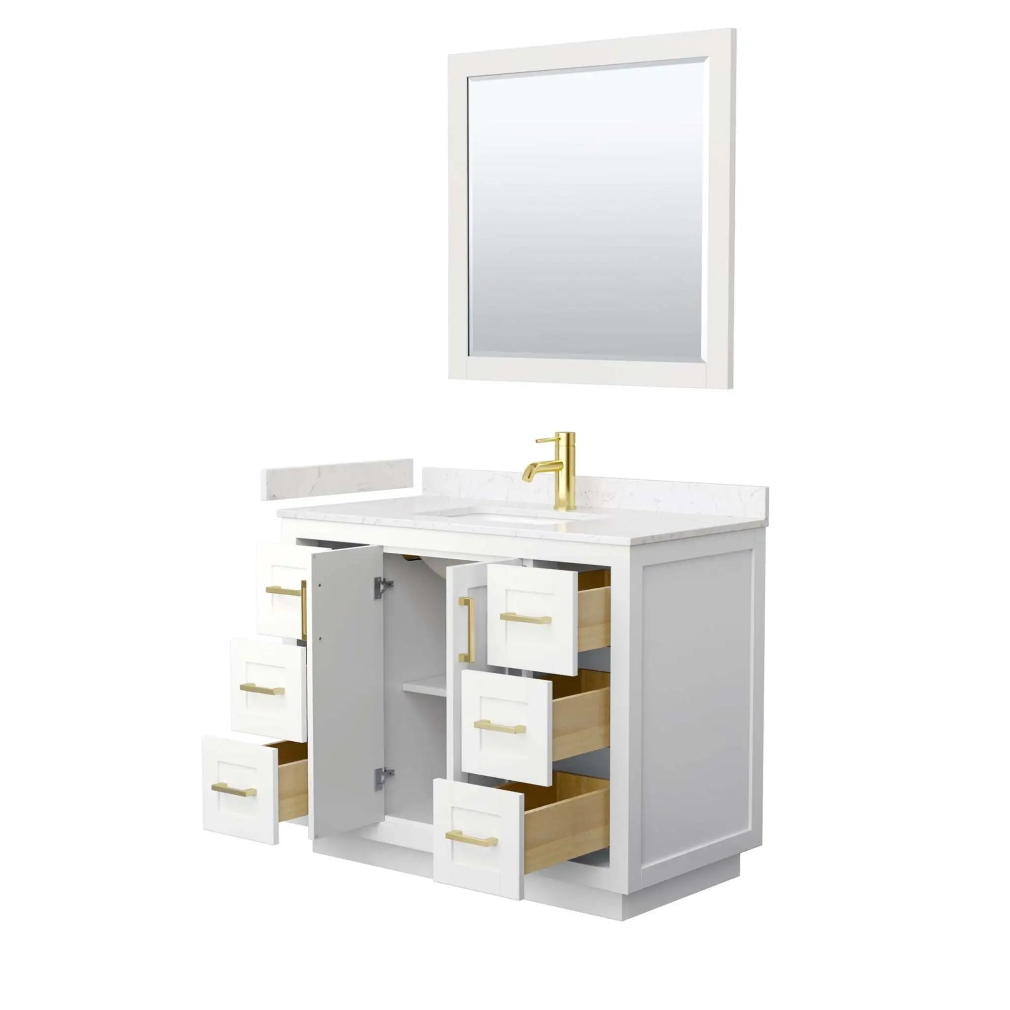 42" Miranda Single Bathroom Vanity in White with Brushed Gold Trim & 34" Mirror by Wyndham