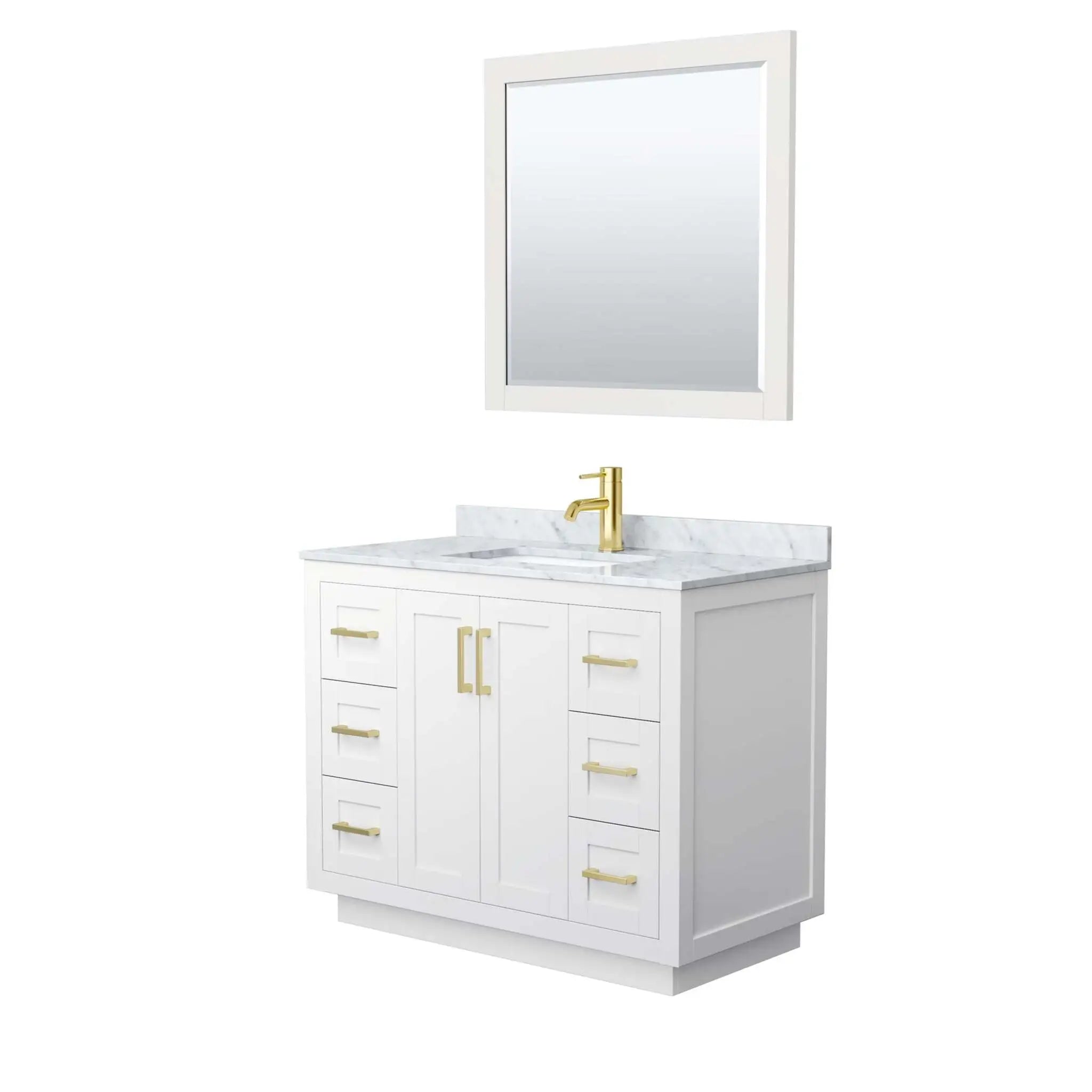 42" Miranda Single Bathroom Vanity in White with Brushed Gold Trim & 34" Mirror by Wyndham