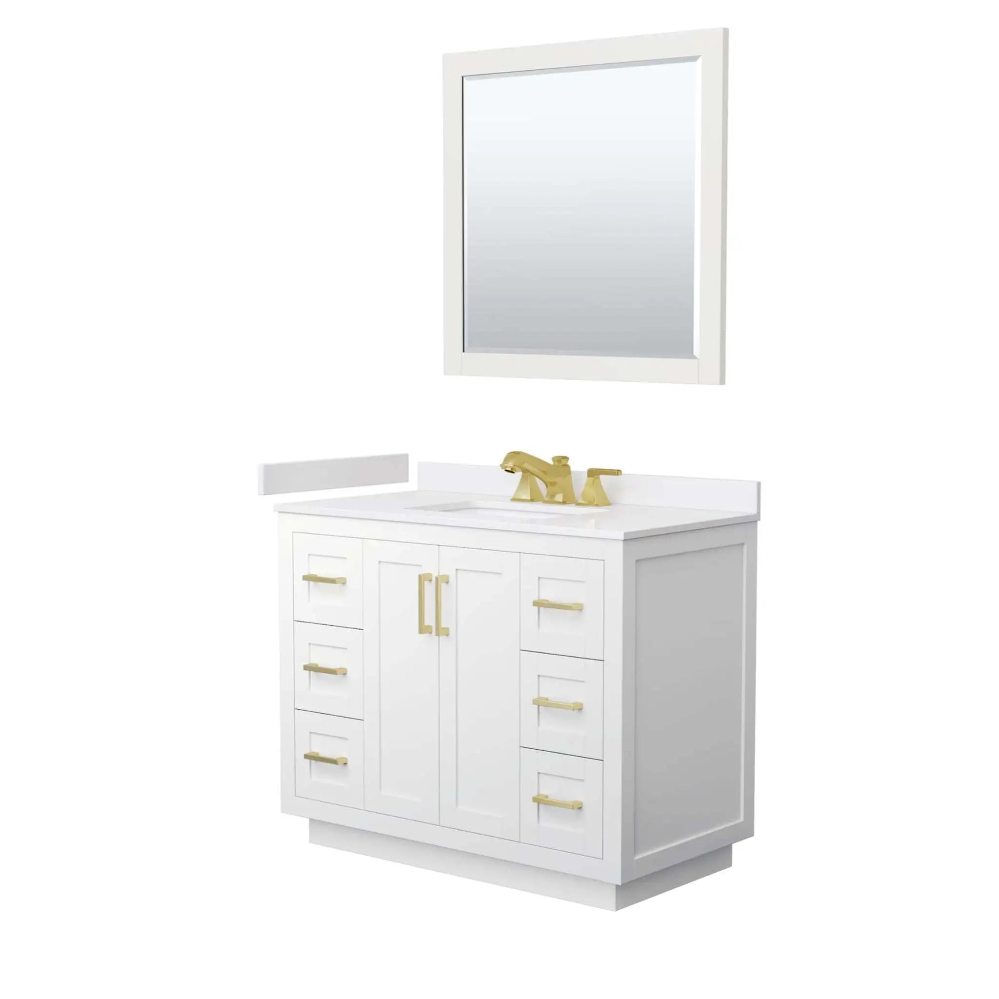 42" Miranda Single Bathroom Vanity in White with Brushed Gold Trim & 34" Mirror by Wyndham