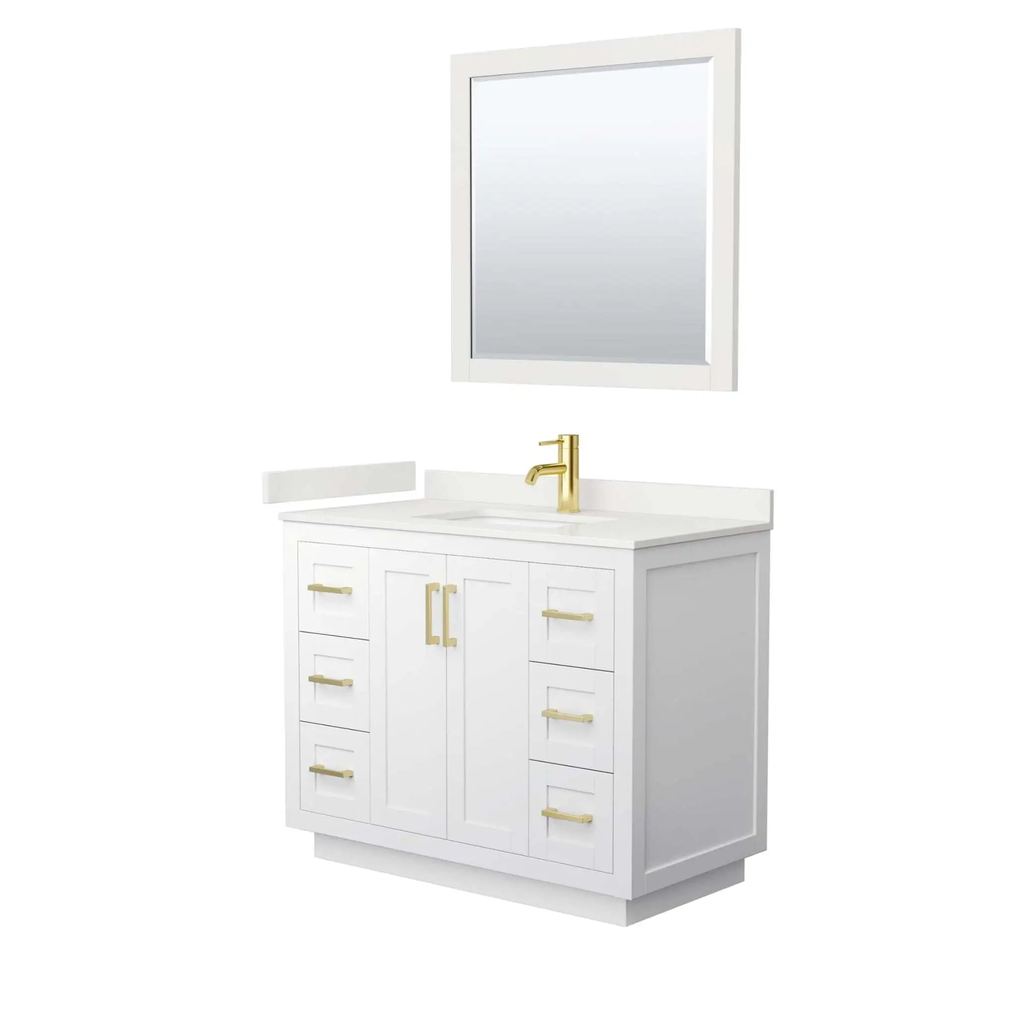 42" Miranda Single Bathroom Vanity in White with Brushed Gold Trim & 34" Mirror by Wyndham