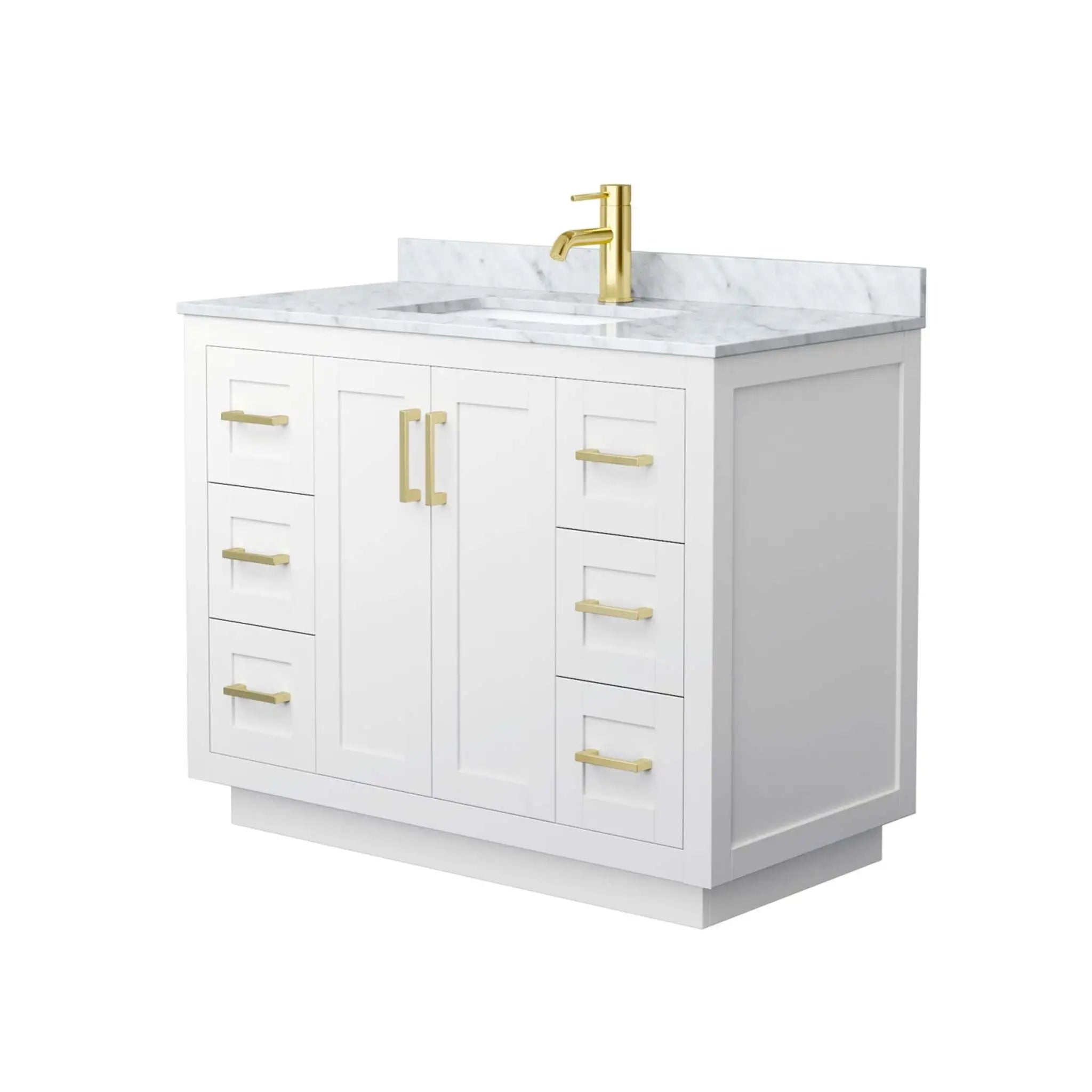 42" Miranda Single Bathroom Vanity in White with Brushed Gold Trim by Wyndham
