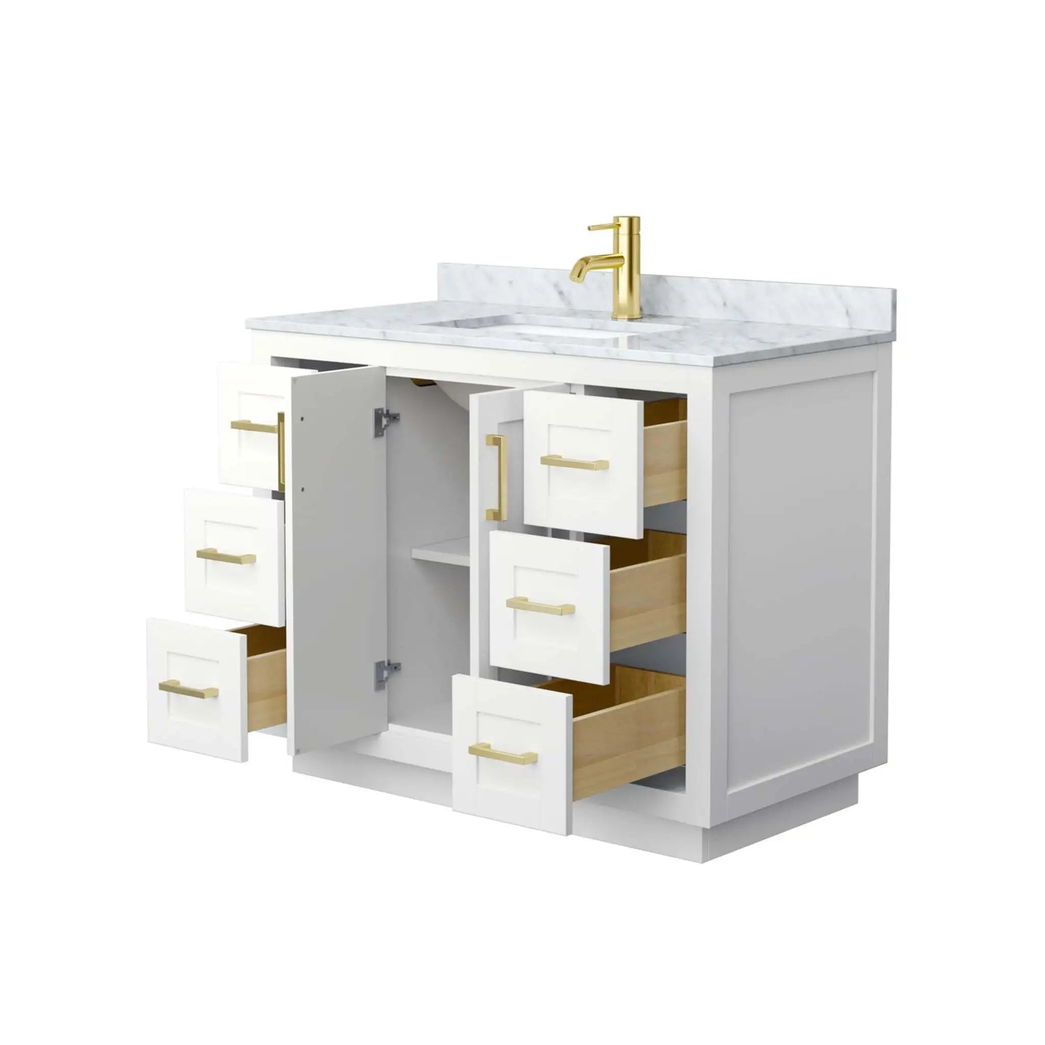 42" Miranda Single Bathroom Vanity in White with Brushed Gold Trim by Wyndham