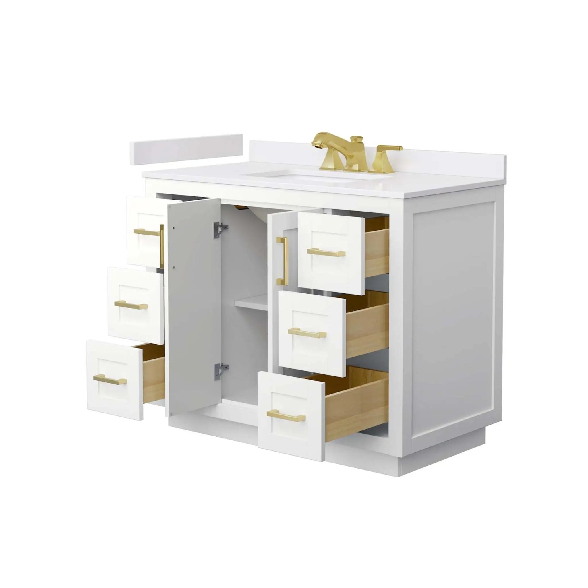 42" Miranda Single Bathroom Vanity in White with Brushed Gold Trim by Wyndham
