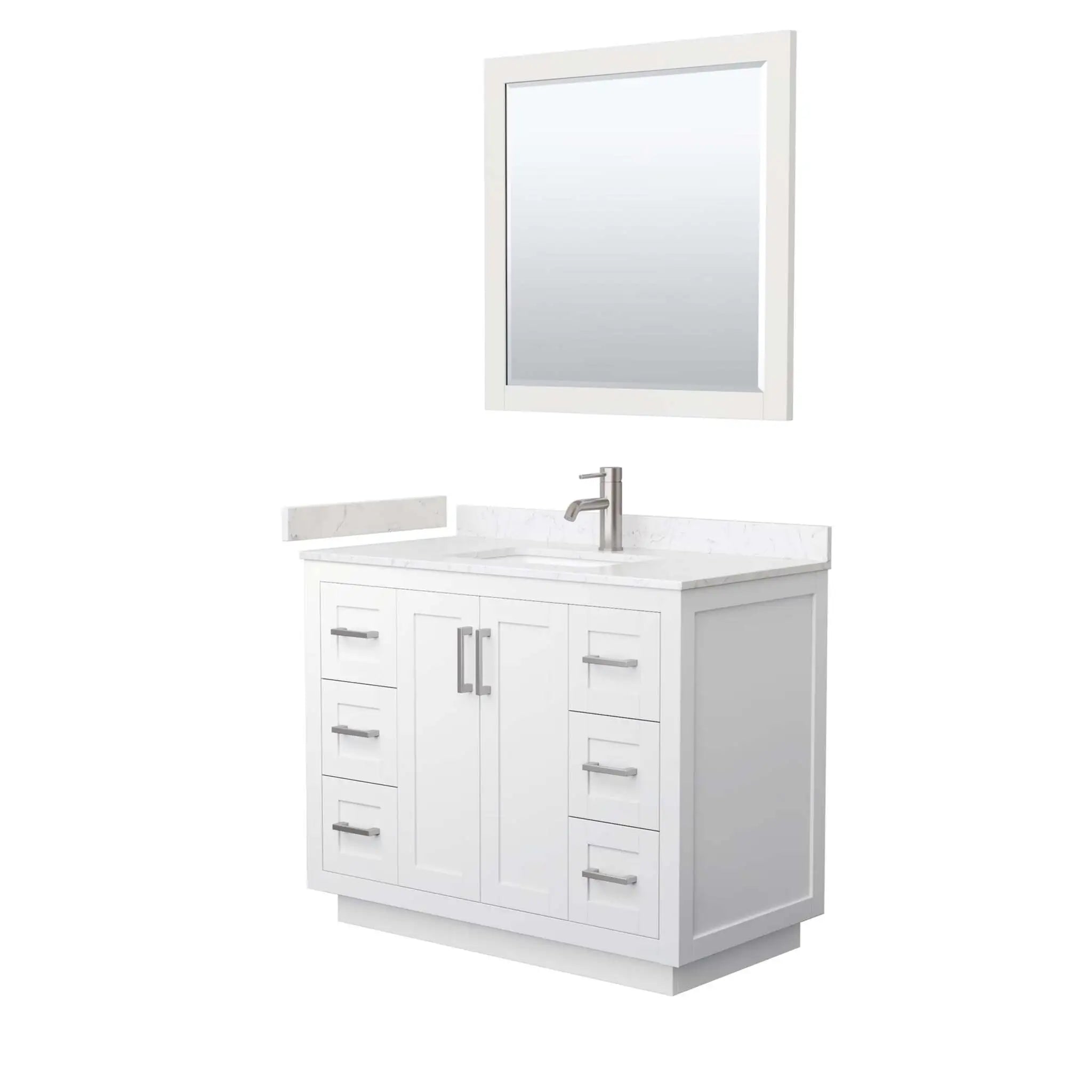 42" Miranda Single Bathroom Vanity in White with Brushed Nickel Trim & 34" Mirror by Wyndham