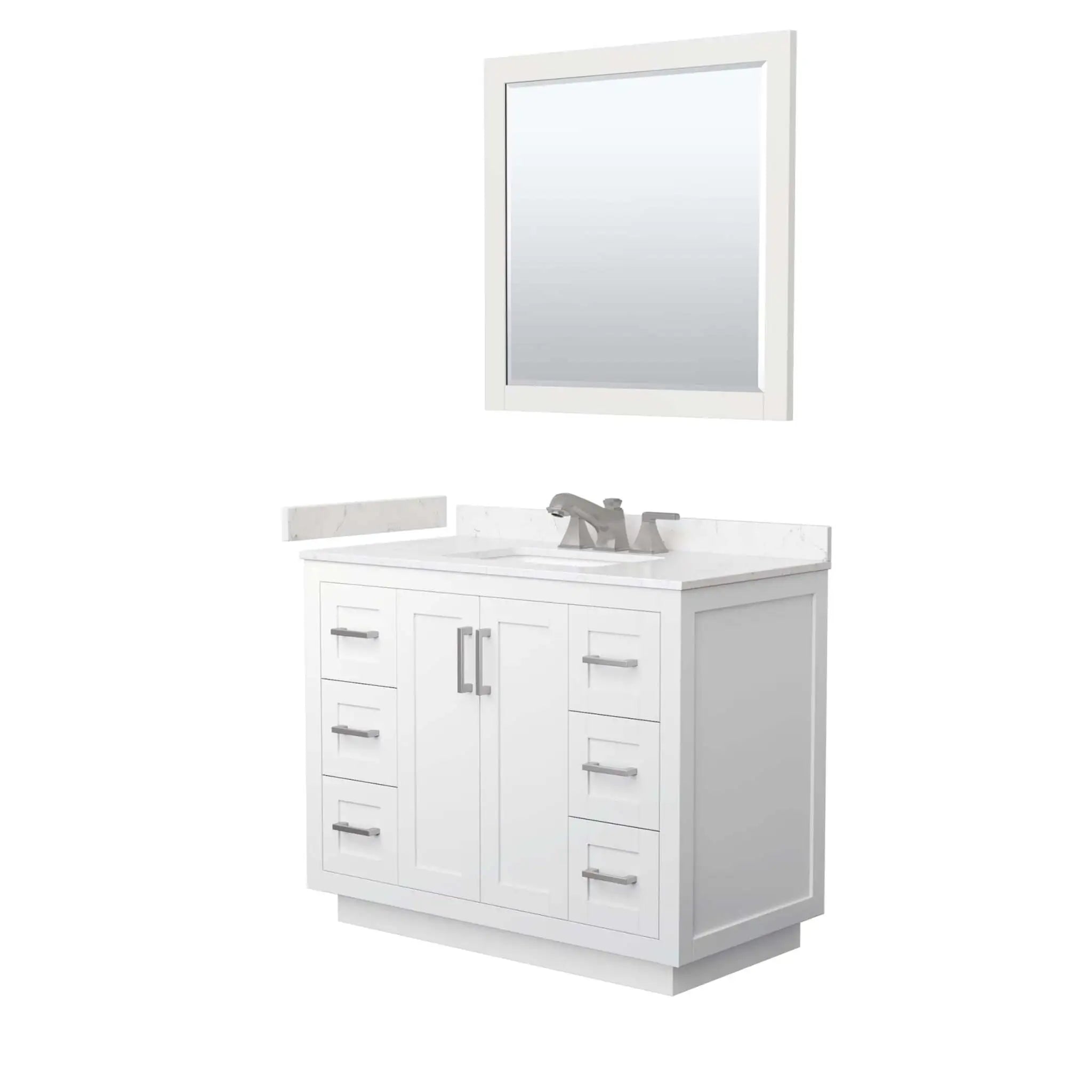42" Miranda Single Bathroom Vanity in White with Brushed Nickel Trim & 34" Mirror by Wyndham