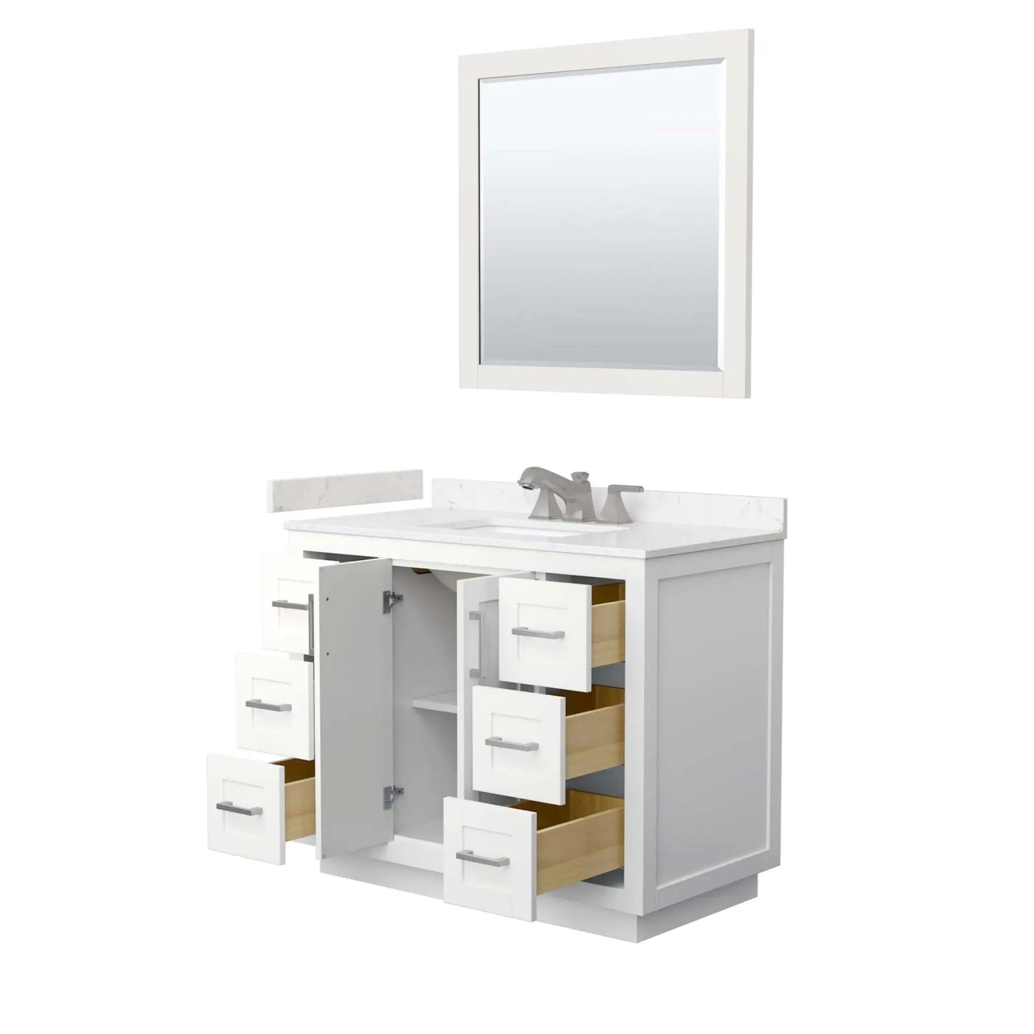 42" Miranda Single Bathroom Vanity in White with Brushed Nickel Trim & 34" Mirror by Wyndham