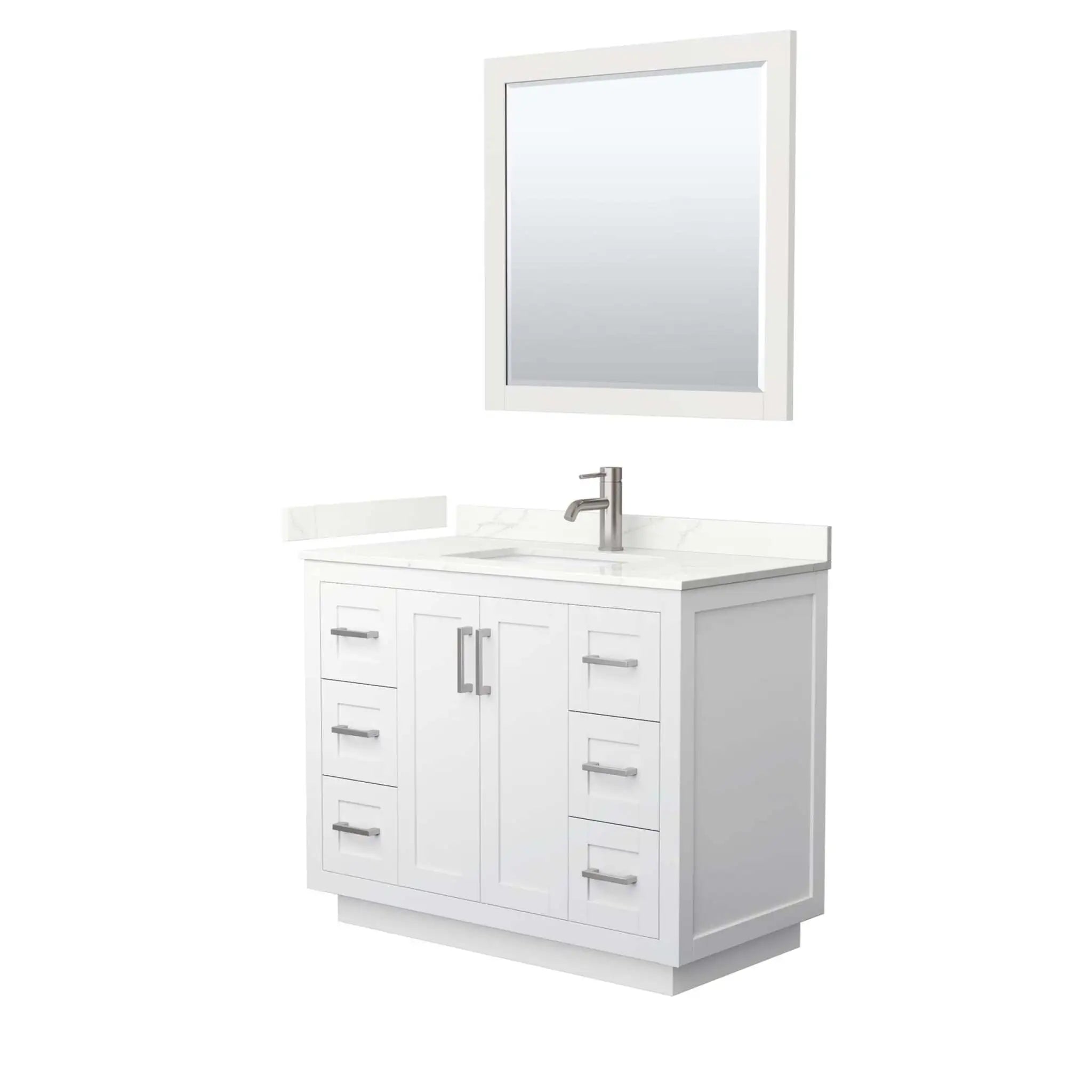 42" Miranda Single Bathroom Vanity in White with Brushed Nickel Trim & 34" Mirror by Wyndham