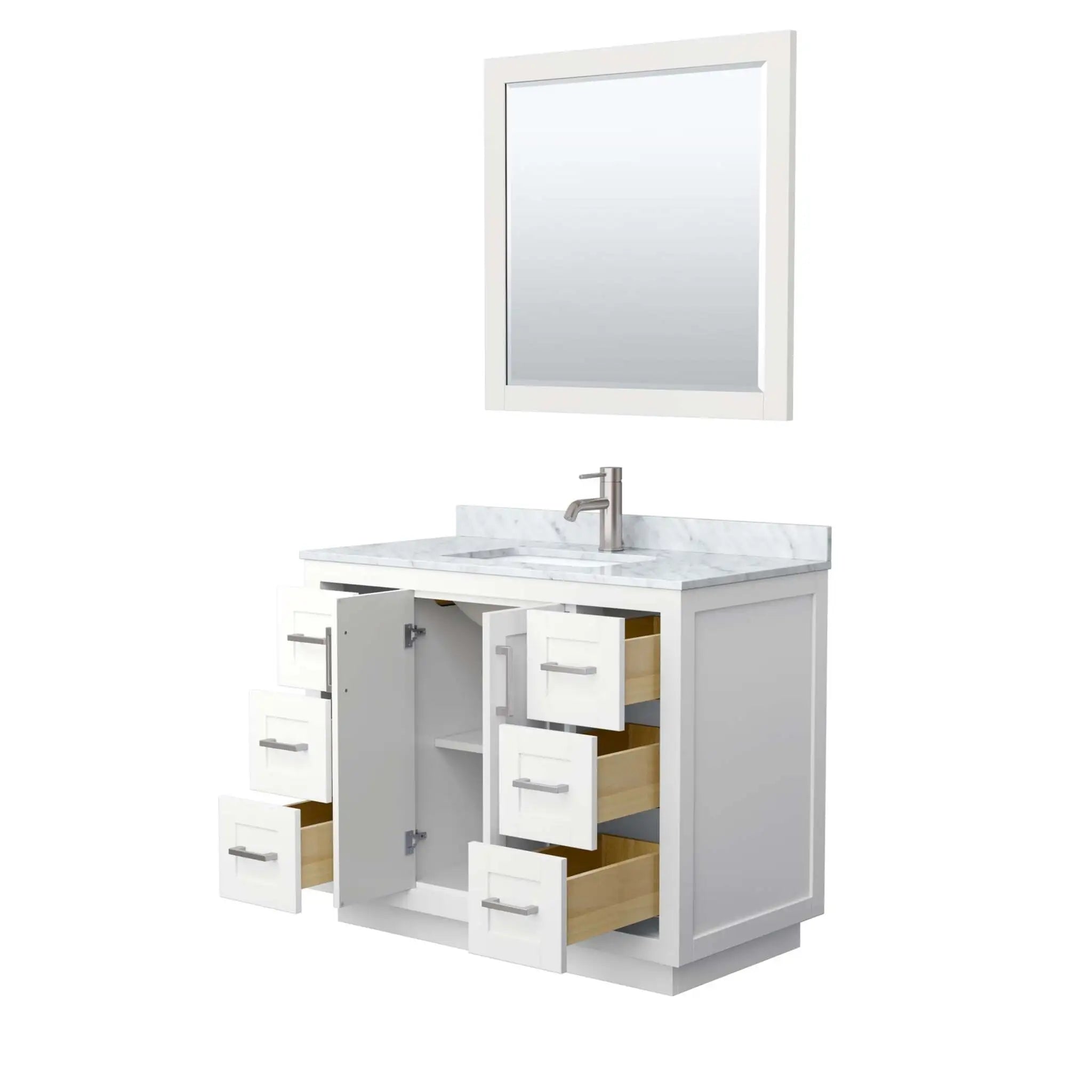 42" Miranda Single Bathroom Vanity in White with Brushed Nickel Trim & 34" Mirror by Wyndham