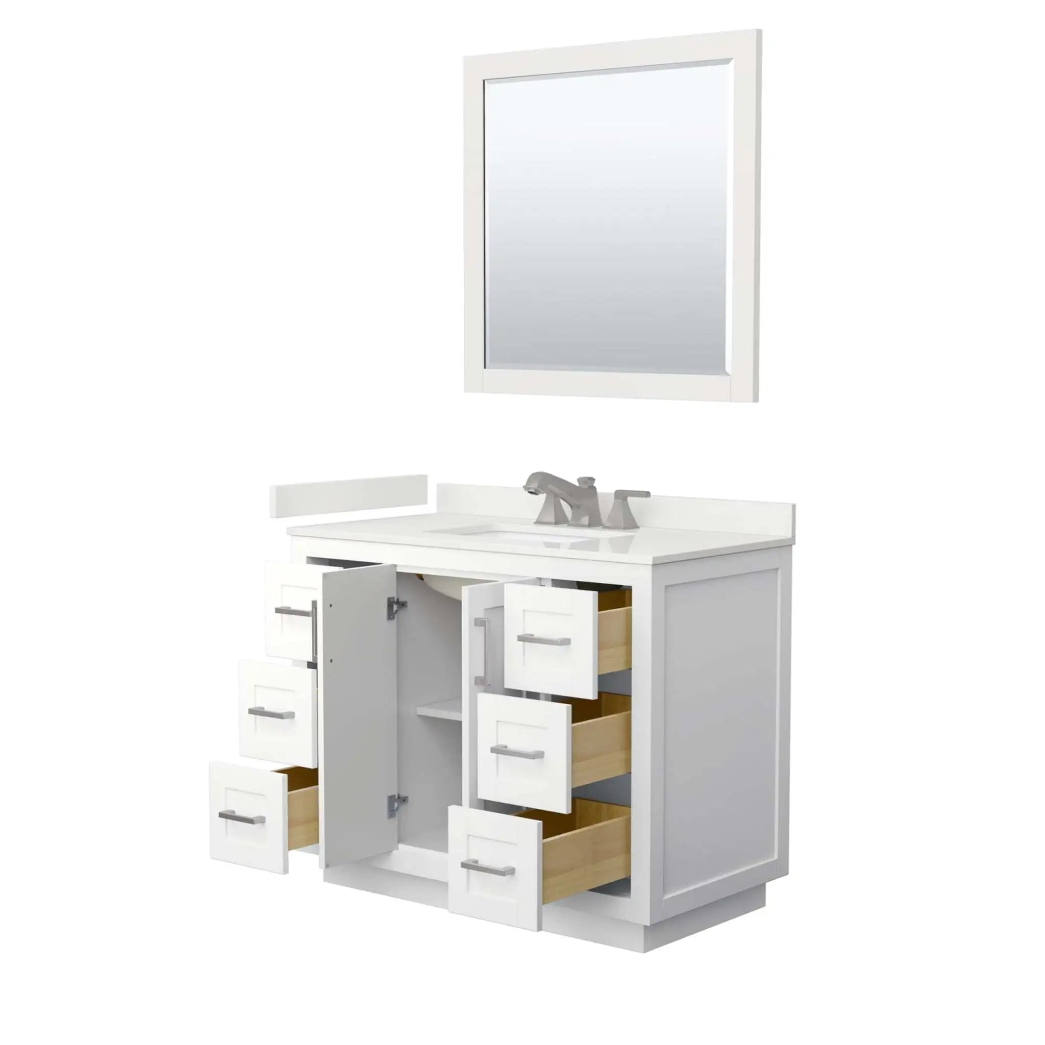 42" Miranda Single Bathroom Vanity in White with Brushed Nickel Trim & 34" Mirror by Wyndham