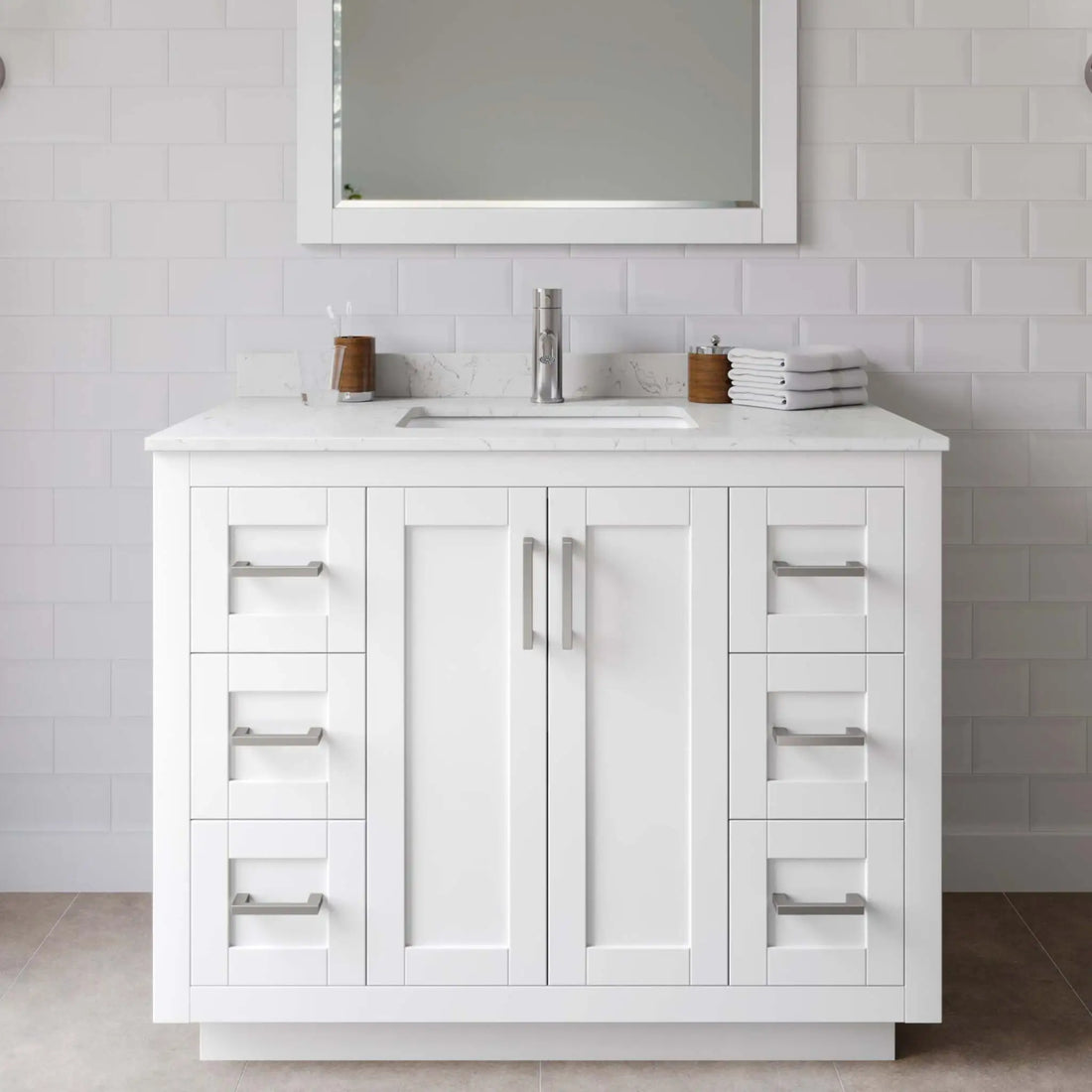 42" Miranda Single Bathroom Vanity in White with Brushed Nickel Trim by Wyndham