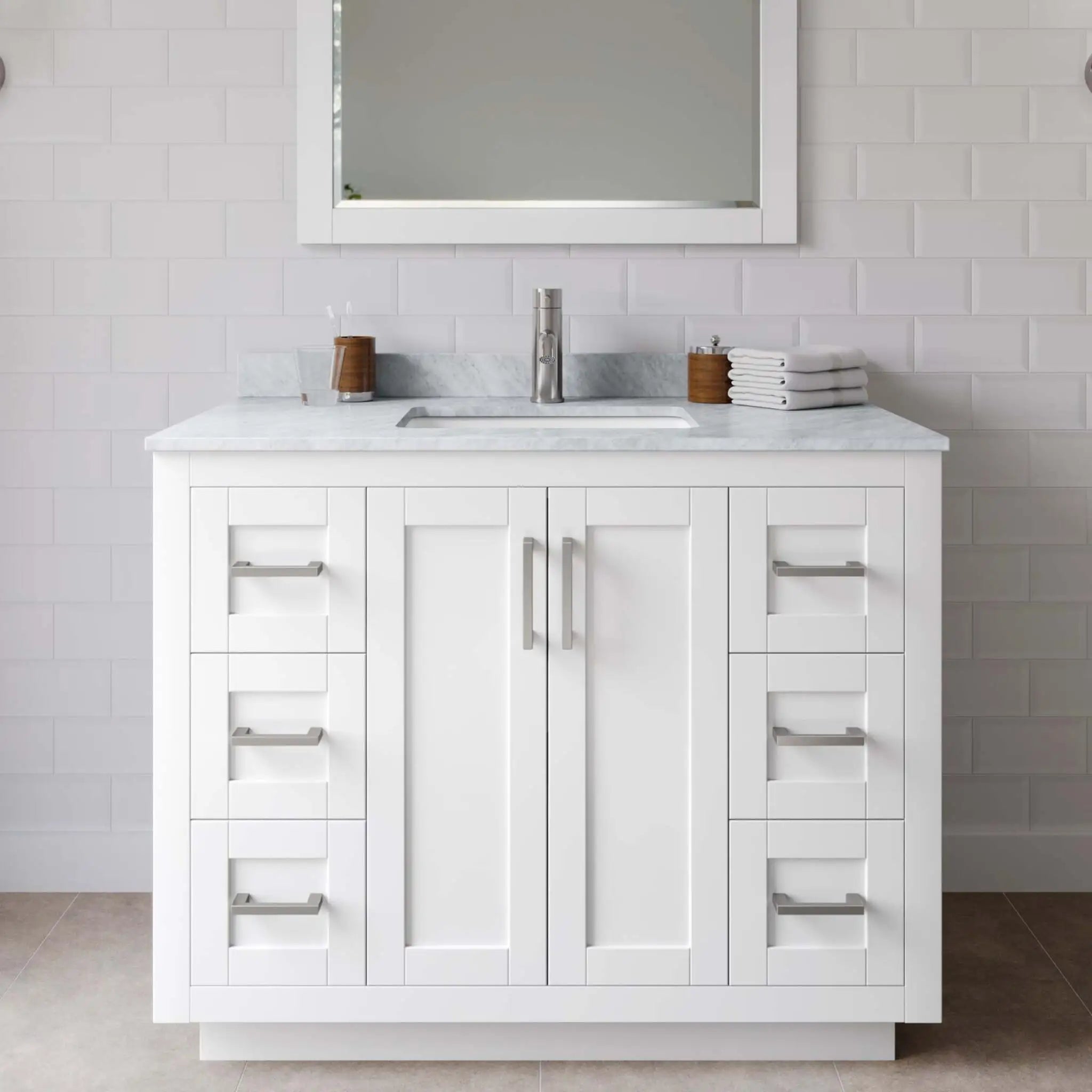 42" Miranda Single Bathroom Vanity in White with Brushed Nickel Trim by Wyndham
