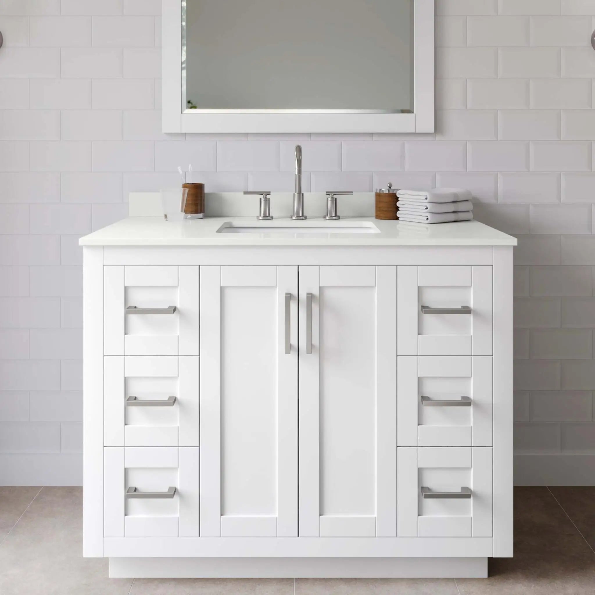 42" Miranda Single Bathroom Vanity in White with Brushed Nickel Trim by Wyndham