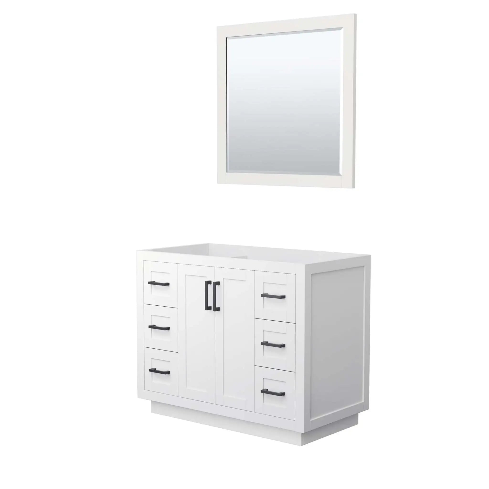 42" Miranda Single Bathroom Vanity in White with Matte Black Trim & 34" Mirror by Wyndham