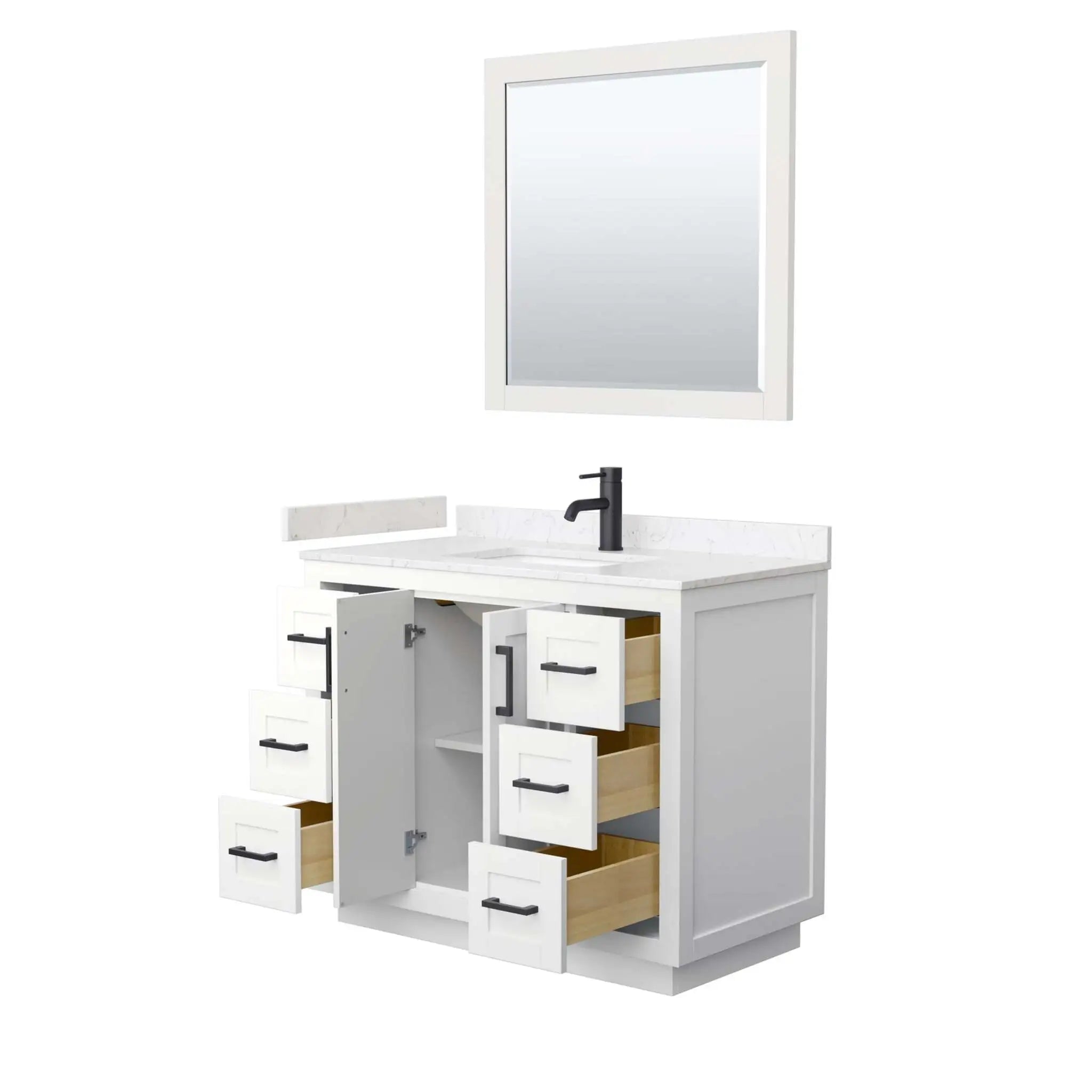 42" Miranda Single Bathroom Vanity in White with Matte Black Trim & 34" Mirror by Wyndham