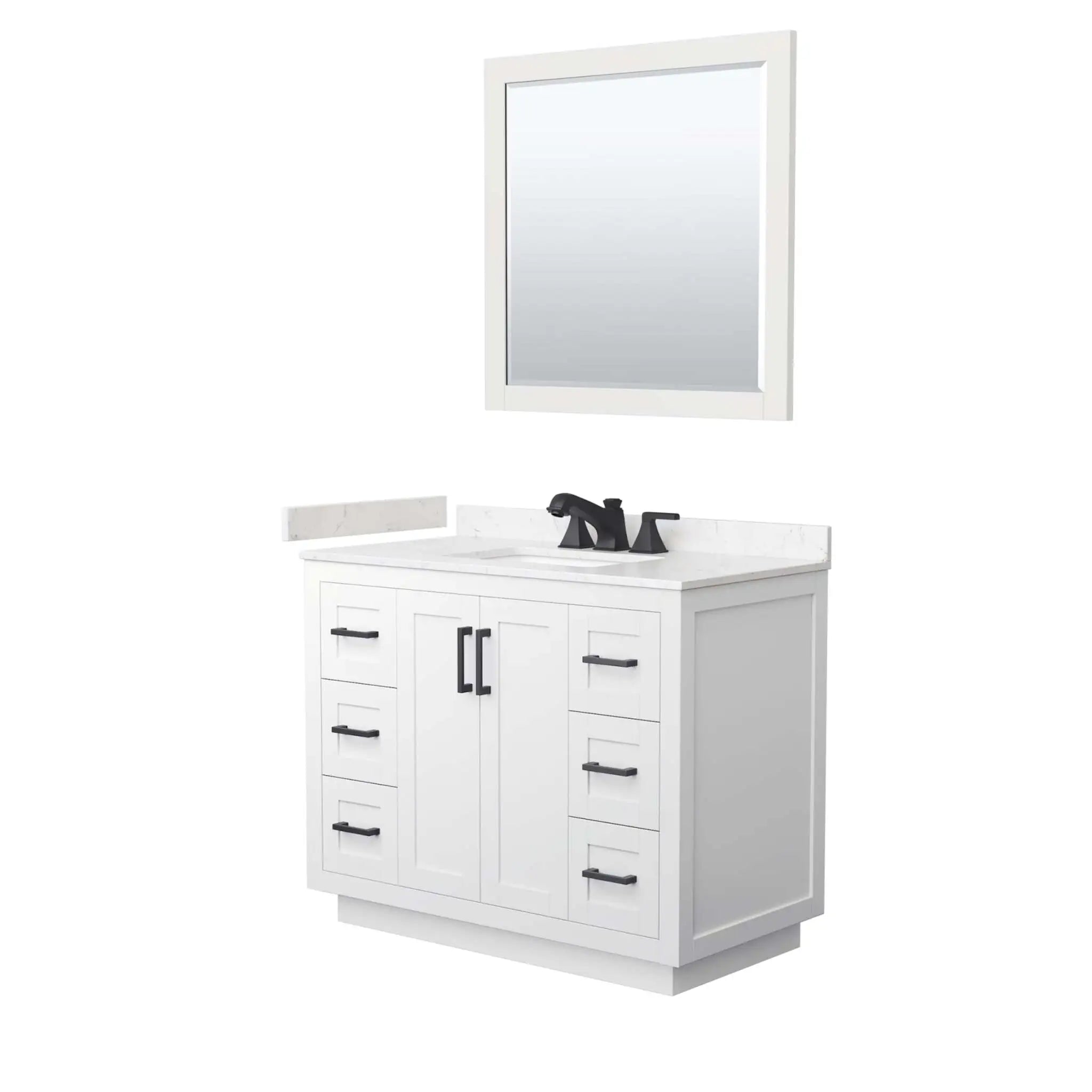 42" Miranda Single Bathroom Vanity in White with Matte Black Trim & 34" Mirror by Wyndham