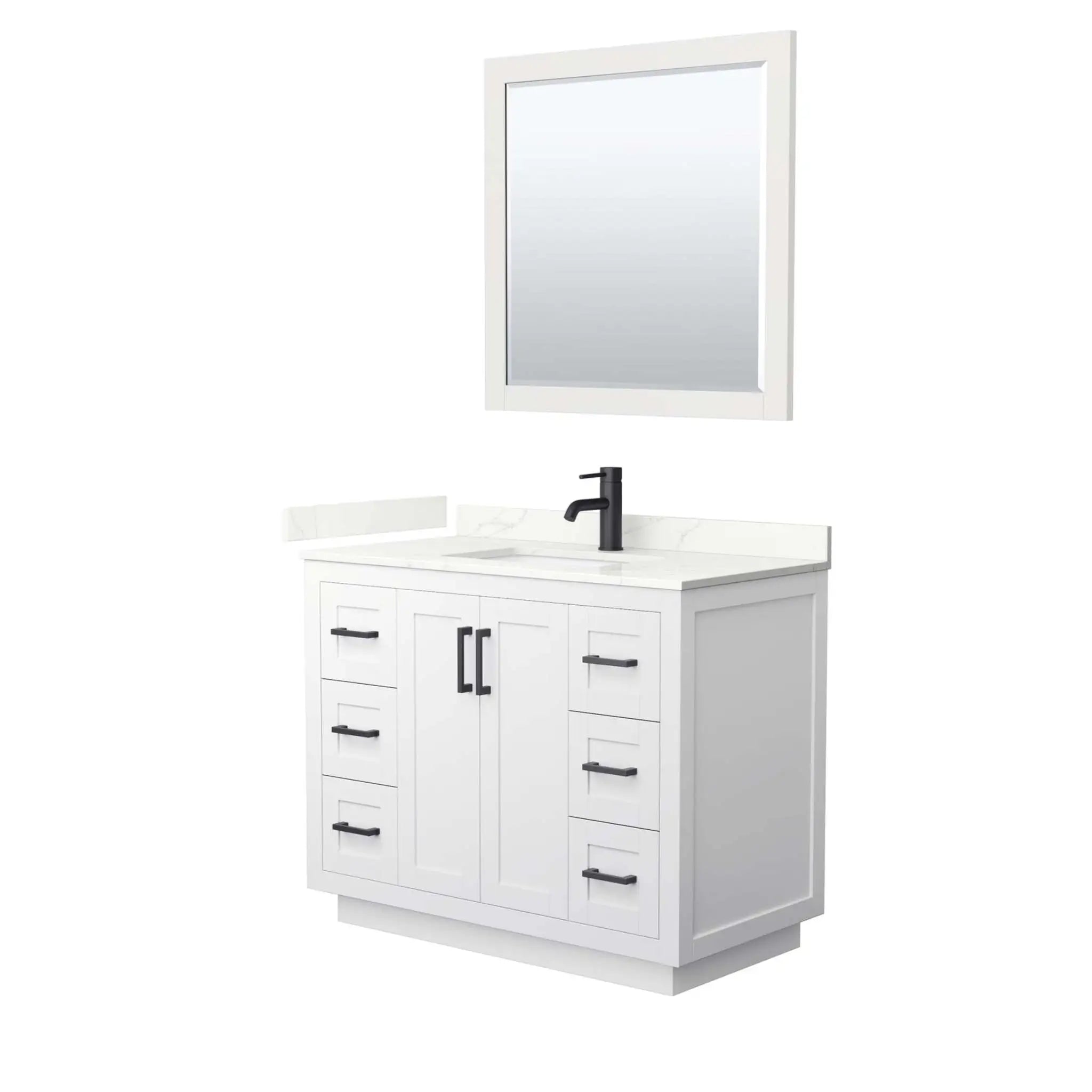 42" Miranda Single Bathroom Vanity in White with Matte Black Trim & 34" Mirror by Wyndham