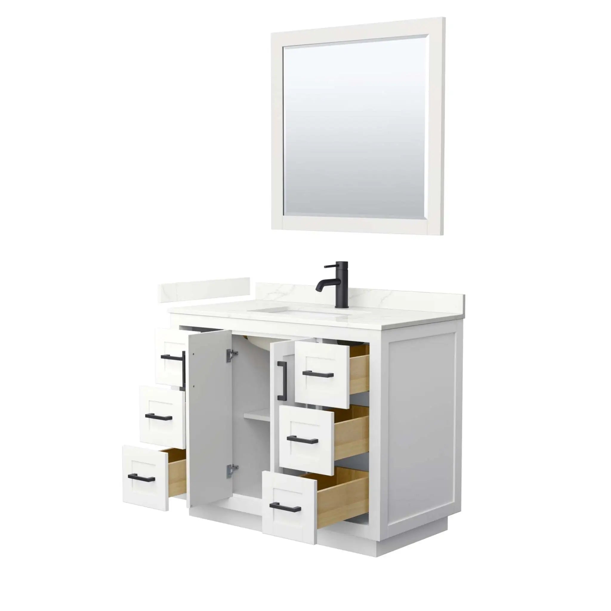 42" Miranda Single Bathroom Vanity in White with Matte Black Trim & 34" Mirror by Wyndham