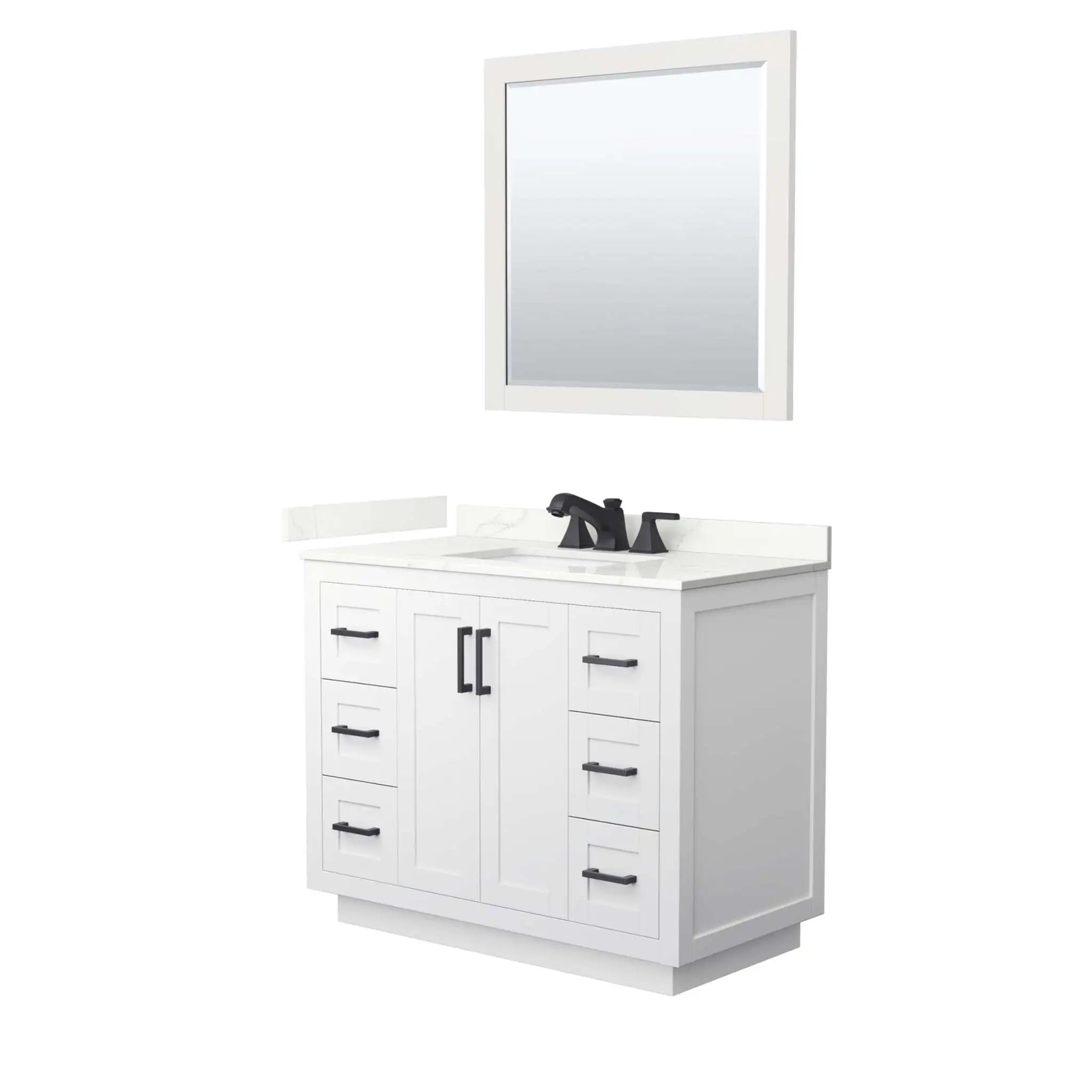 42" Miranda Single Bathroom Vanity in White with Matte Black Trim & 34" Mirror by Wyndham