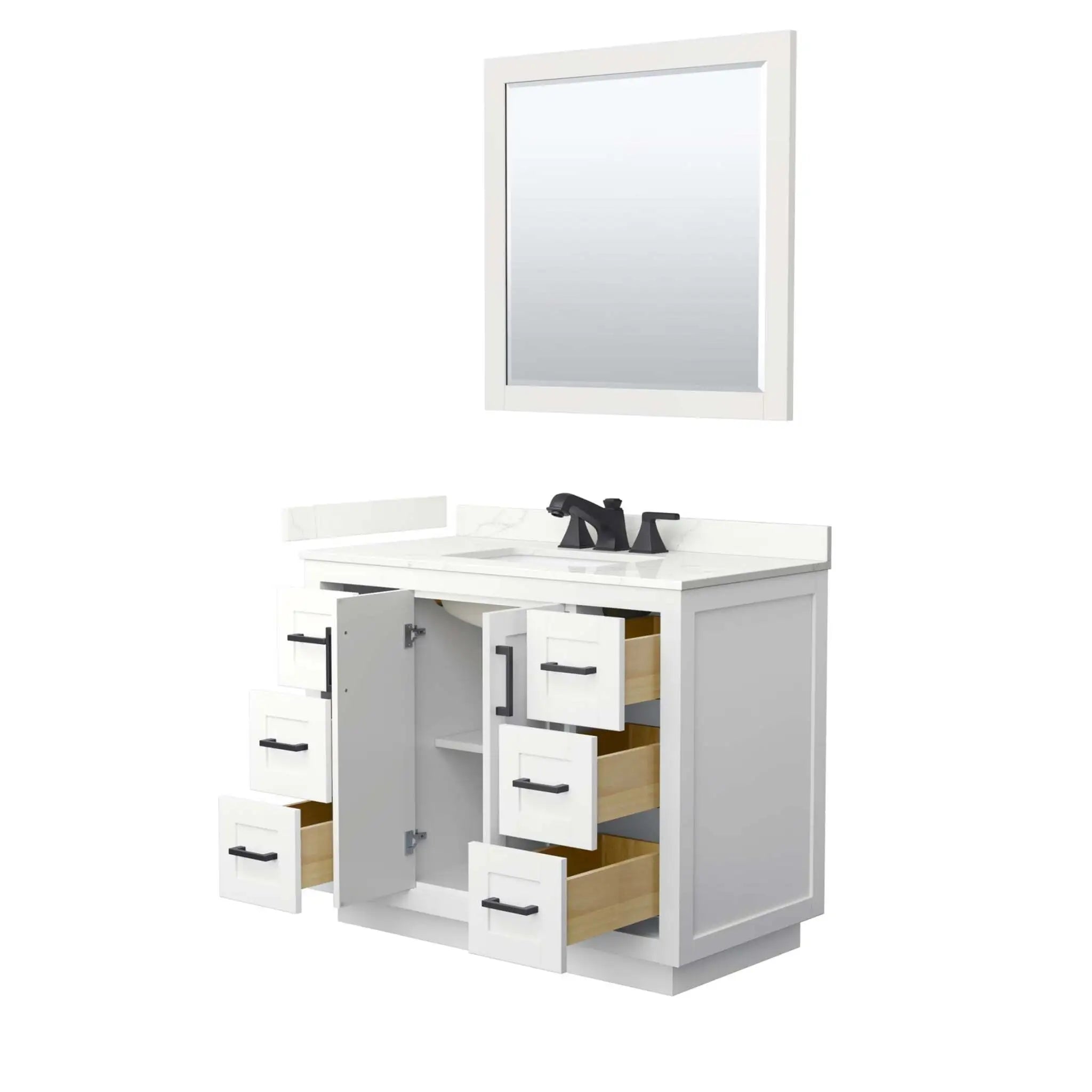 42" Miranda Single Bathroom Vanity in White with Matte Black Trim & 34" Mirror by Wyndham