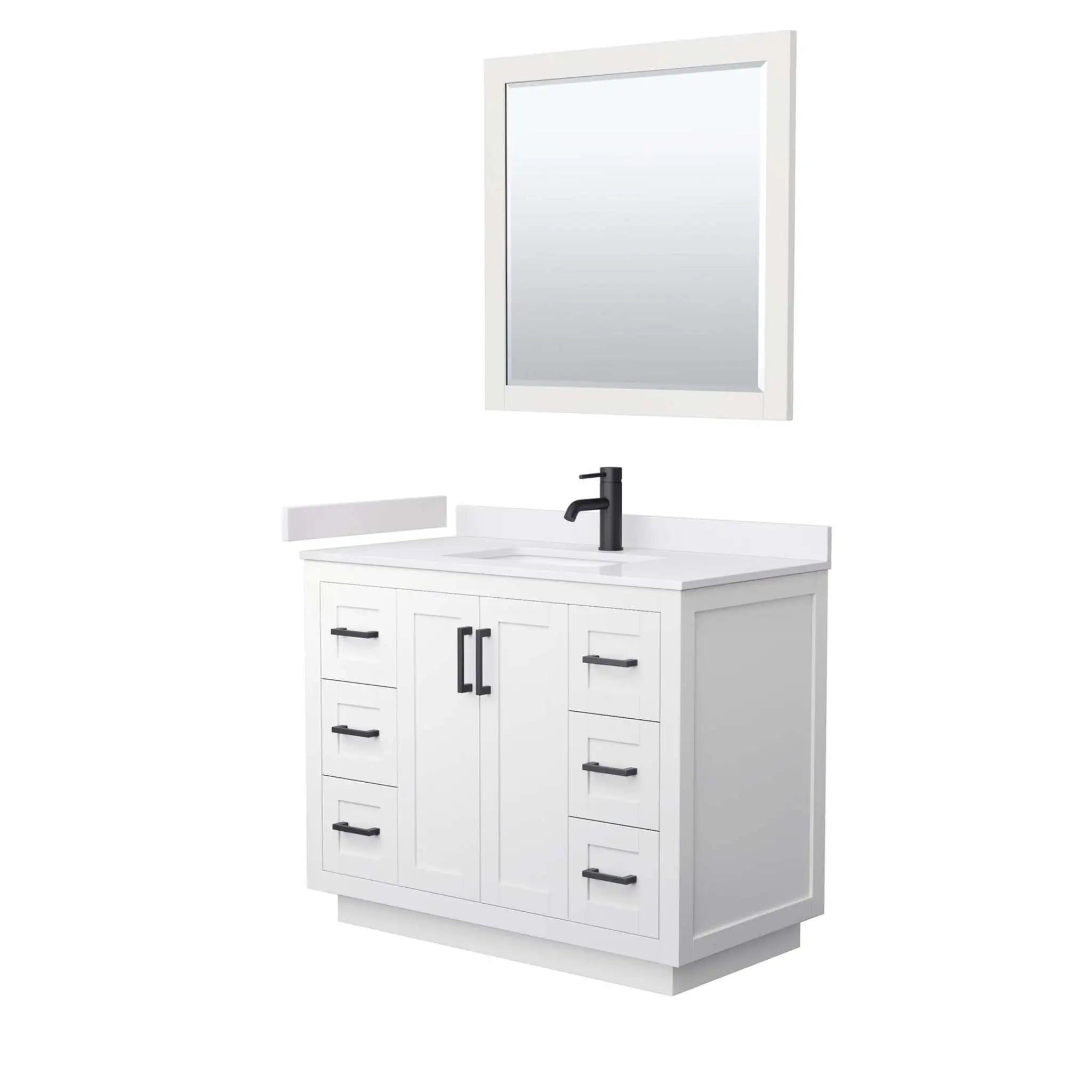 42" Miranda Single Bathroom Vanity in White with Matte Black Trim & 34" Mirror by Wyndham