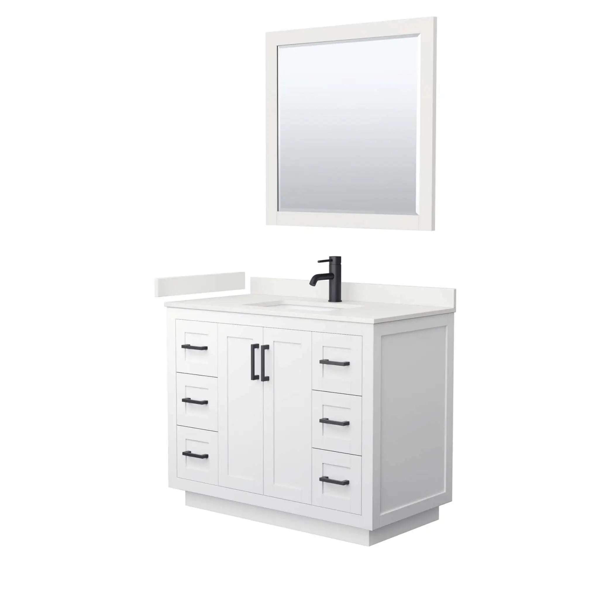 42" Miranda Single Bathroom Vanity in White with Matte Black Trim & 34" Mirror by Wyndham