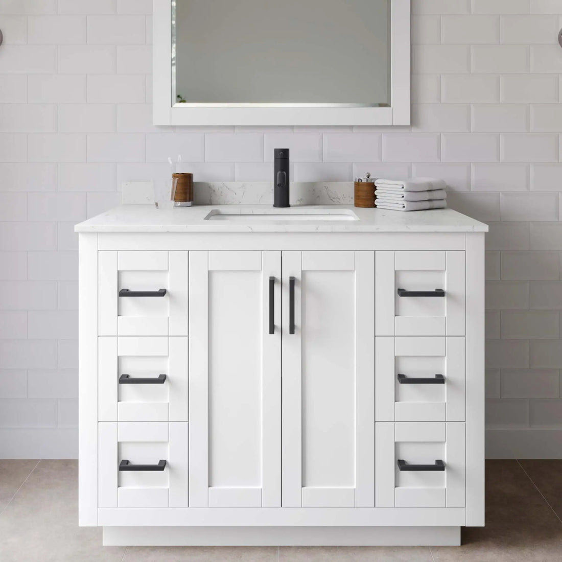 42" Miranda Single Bathroom Vanity in White with Matte Black Trim by Wyndham