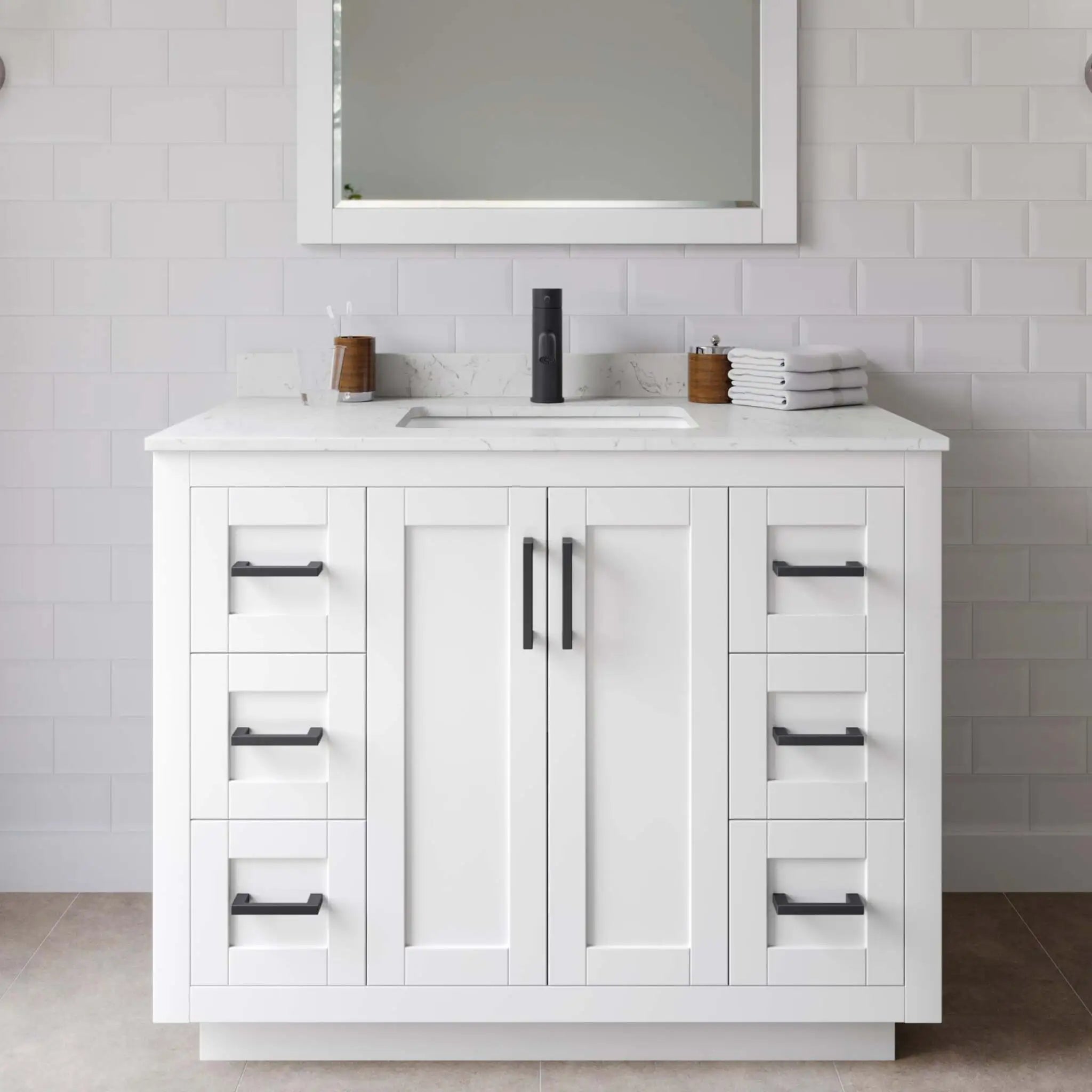42" Miranda Single Bathroom Vanity in White with Matte Black Trim by Wyndham