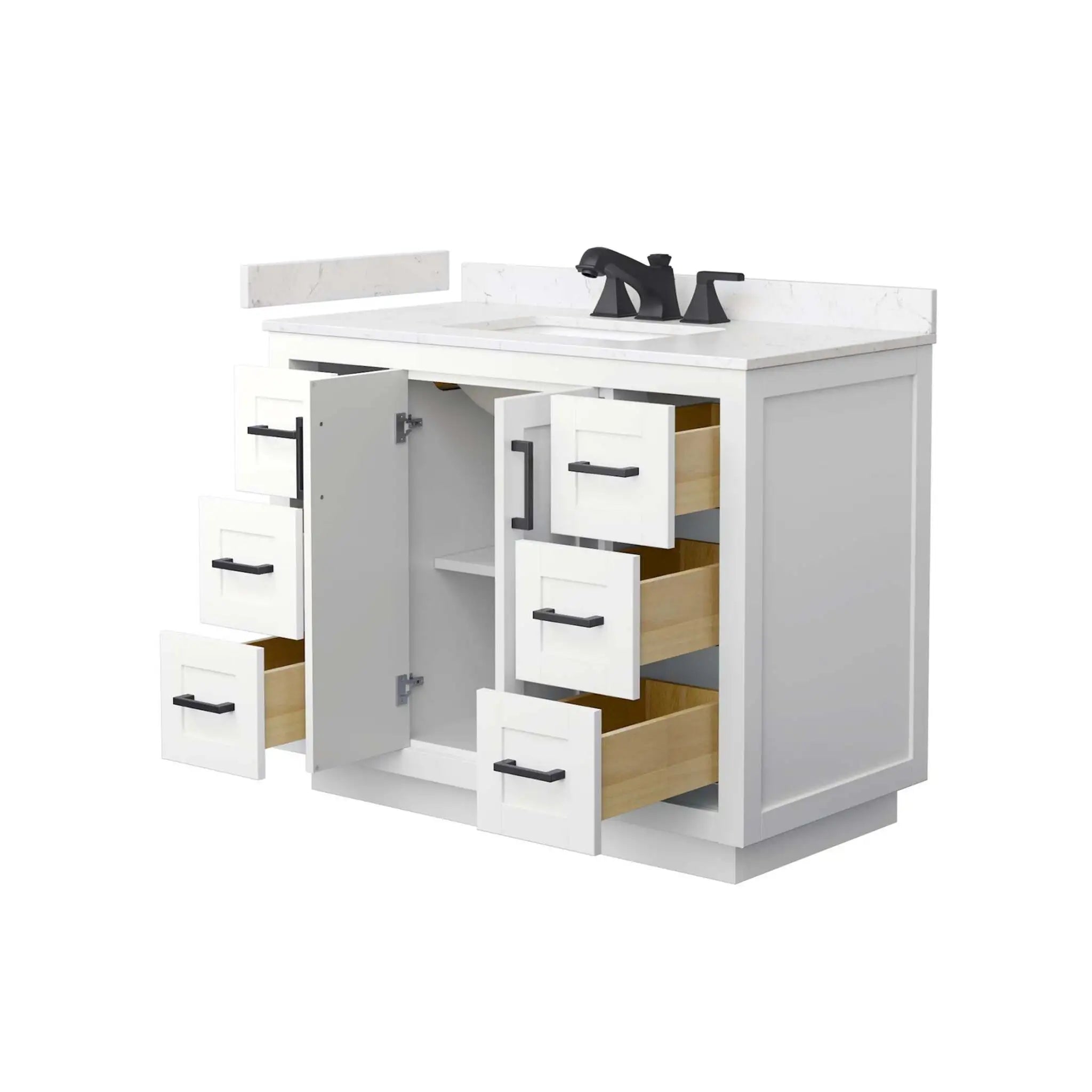 42" Miranda Single Bathroom Vanity in White with Matte Black Trim by Wyndham